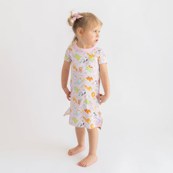 Cake, Presents, Party! Big Kid Short Sleeve Nightdress in Pink - Magnolia BabyNightdress