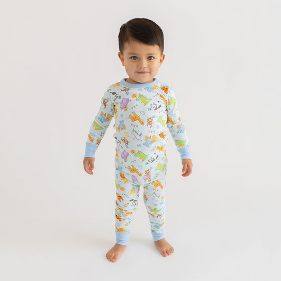 Cake, Presents, Party! Long Pajamas in Light Blue - Magnolia BabyLong Pajamas