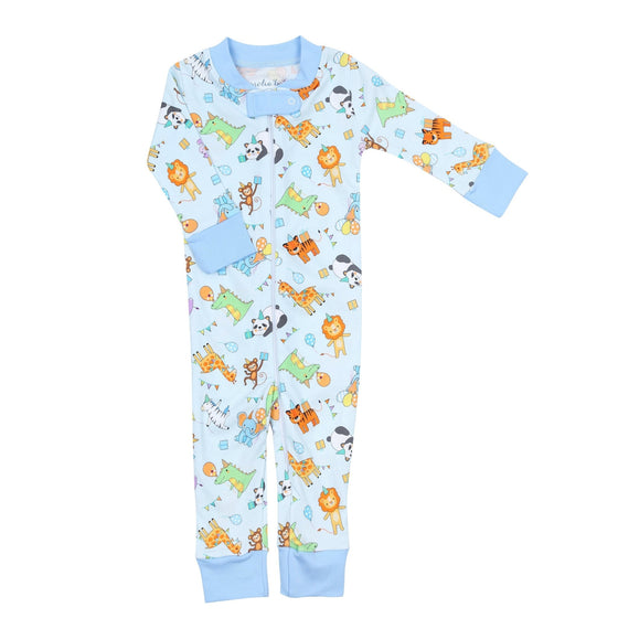 Cake, Presents, Party! Zip Pajamas in Light Blue - Magnolia BabyZipper Pajamas