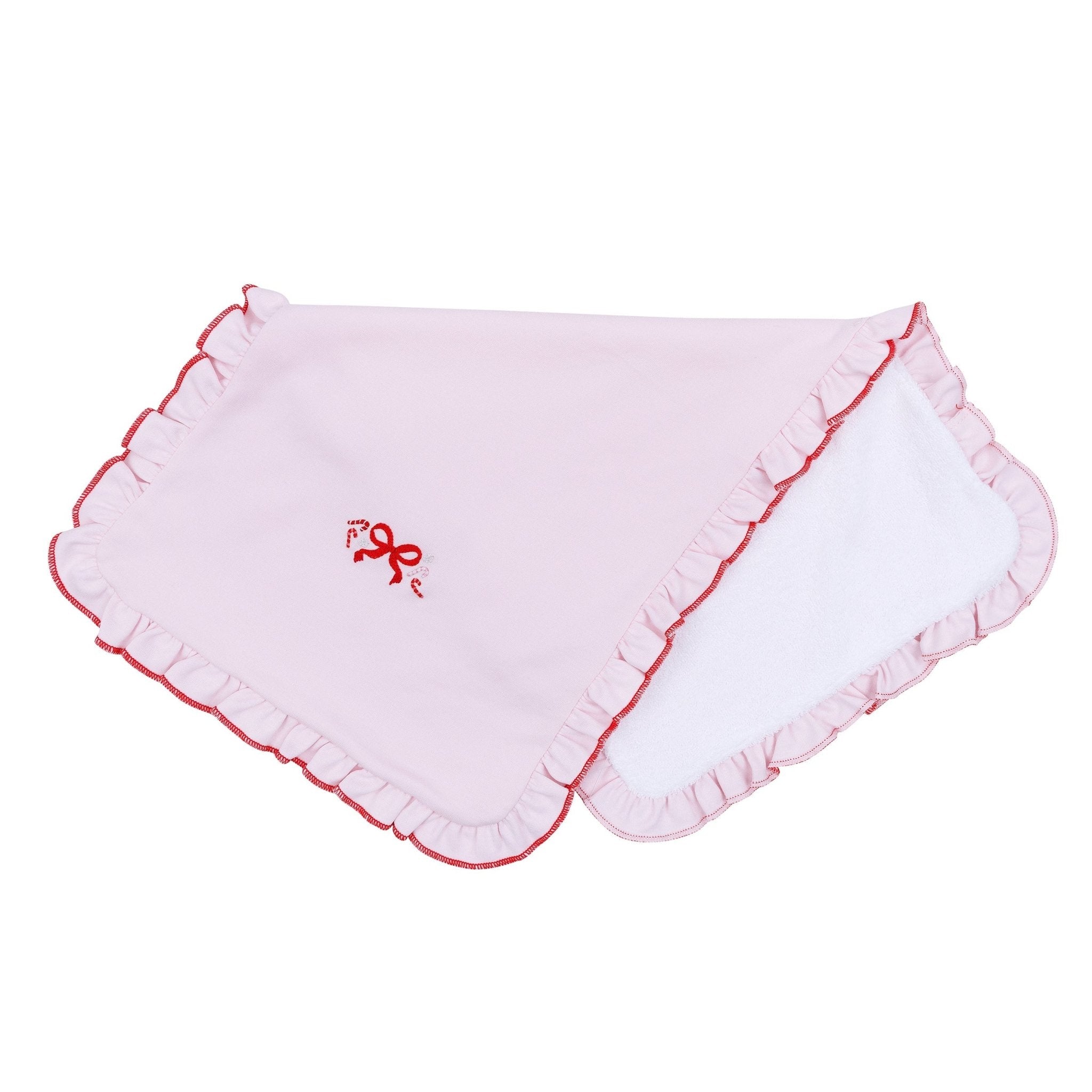 Candy Cane Lane Embroidered Ruffle Burp Cloth - Magnolia BabyBurp Cloth
