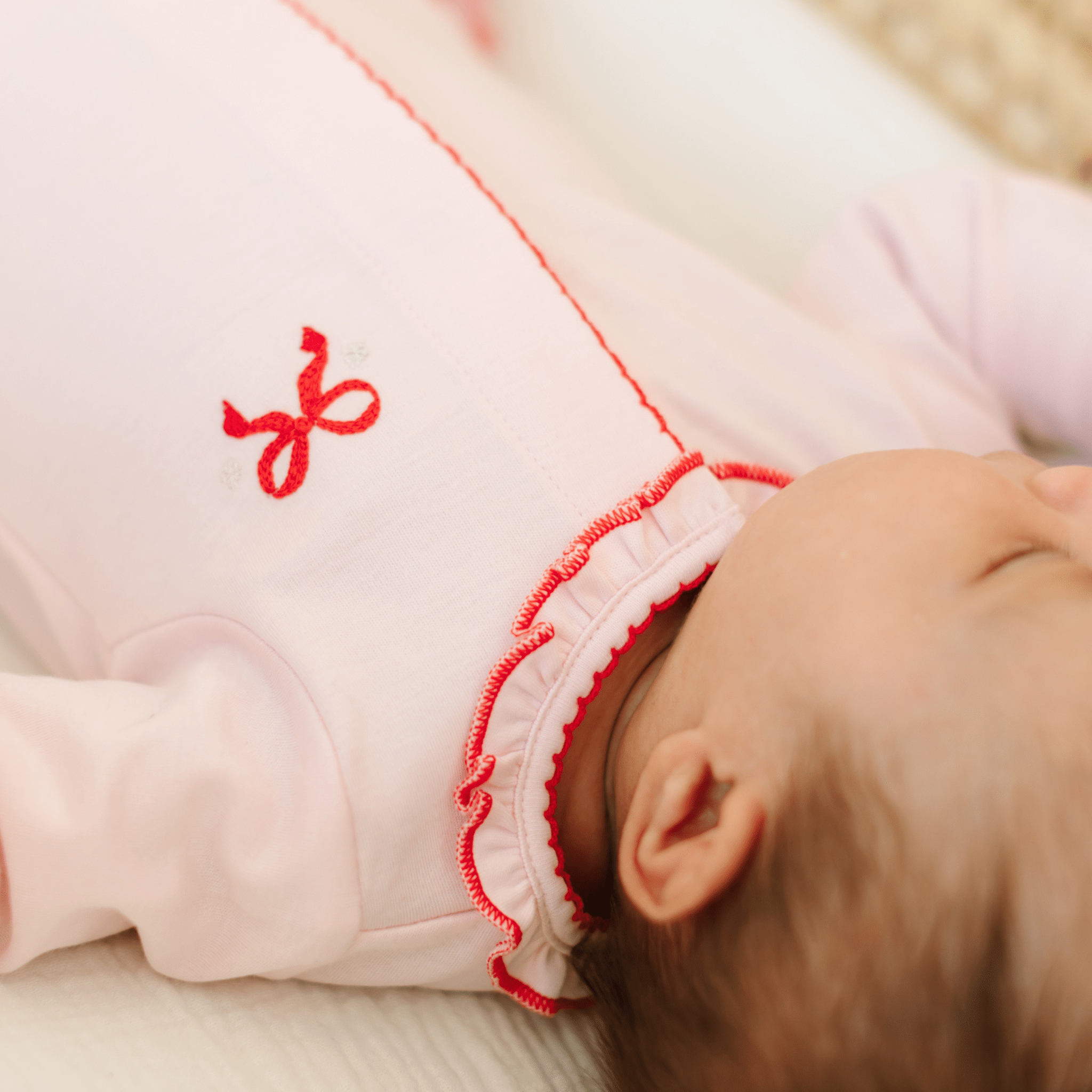 Candy Cane Lane Embroidered Ruffle Footie - Magnolia BabyFootie