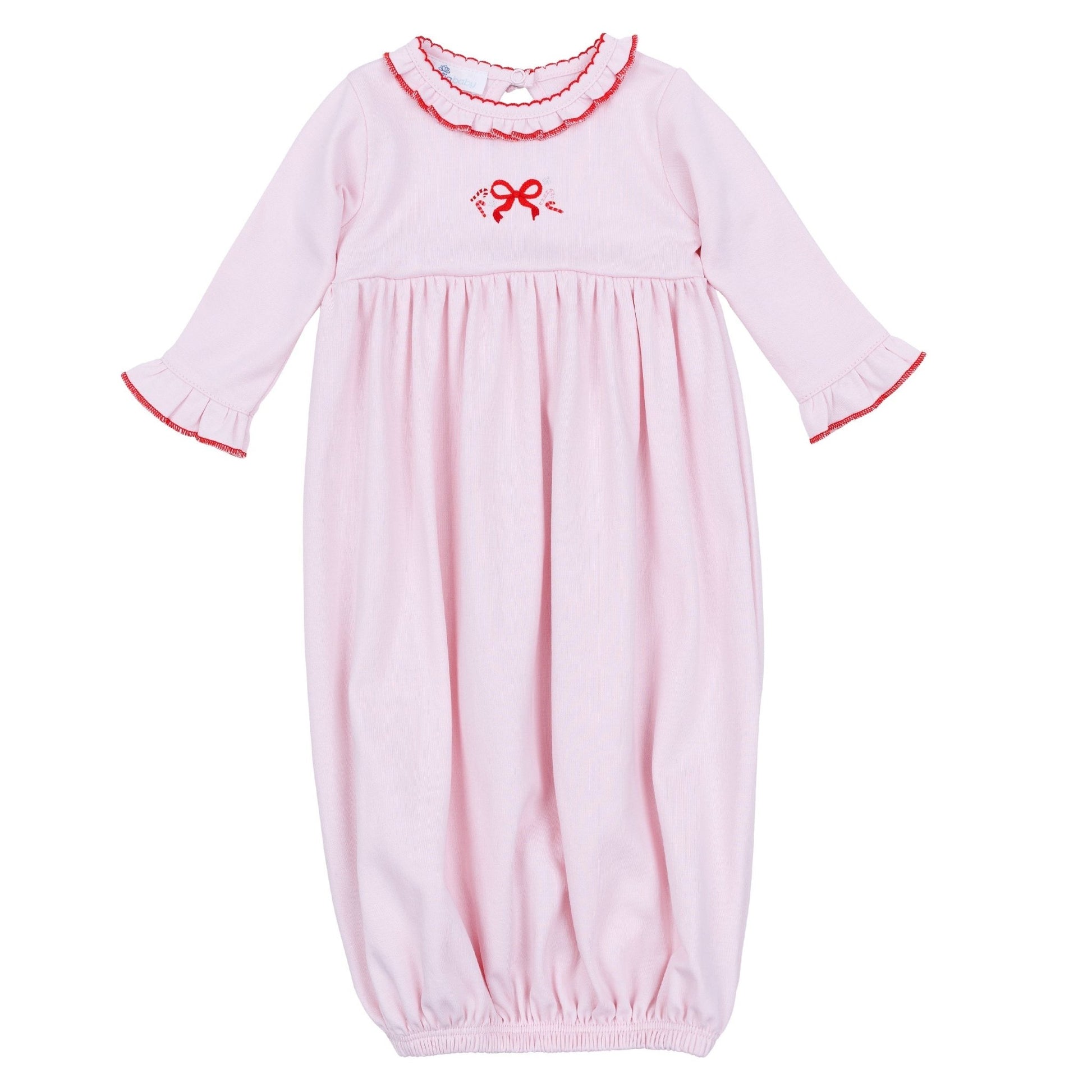 Candy Cane Lane Embroidered Ruffle Gathered Gown - Magnolia BabyGown
