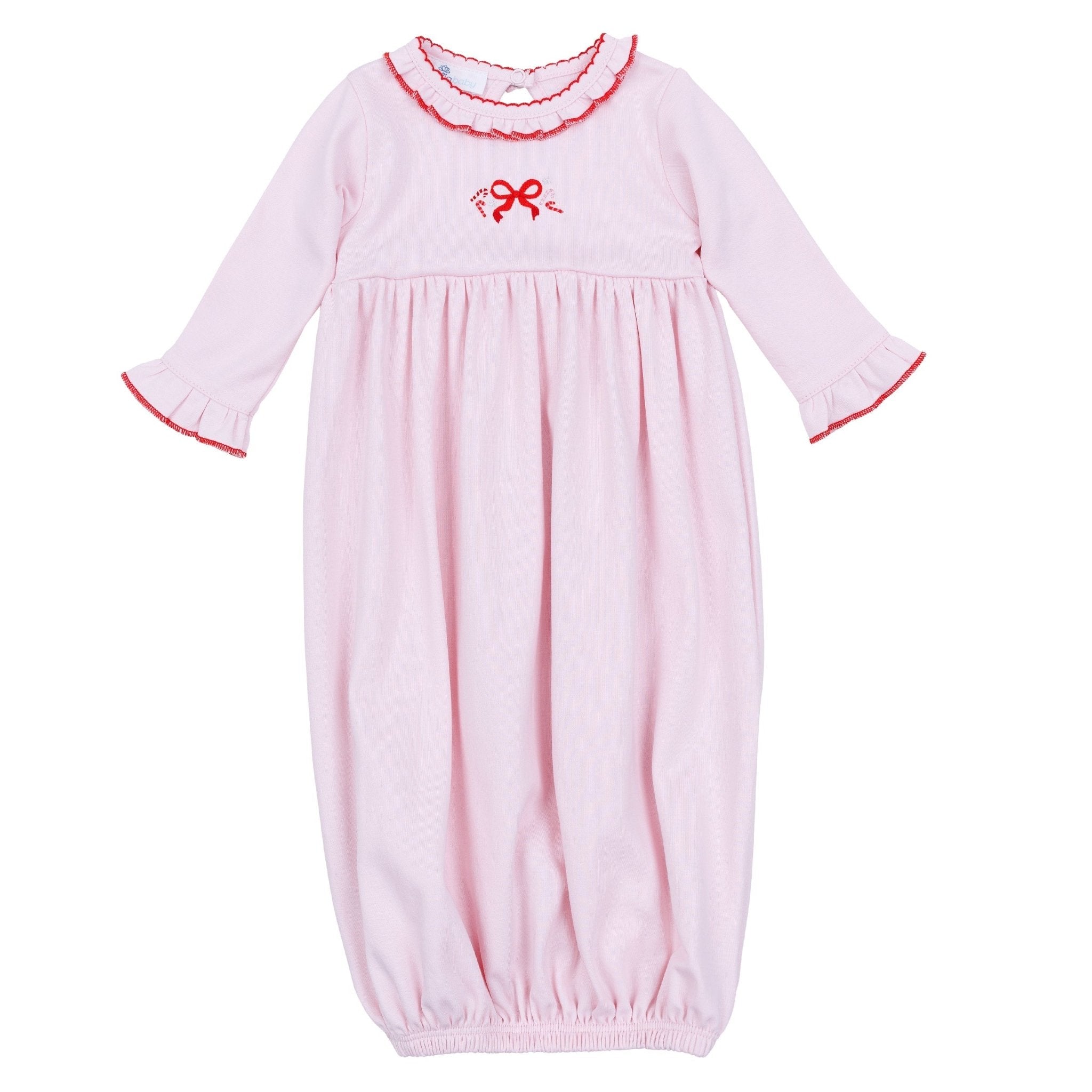 Candy Cane Lane Embroidered Ruffle Gathered Gown - Magnolia BabyGown