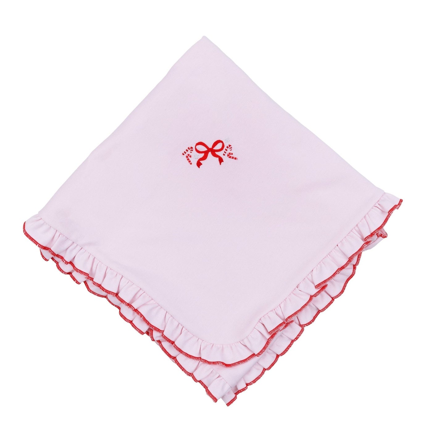 Candy Cane Lane Embroidered Ruffle Receiving Blanket - Magnolia BabyReceiving Blanket