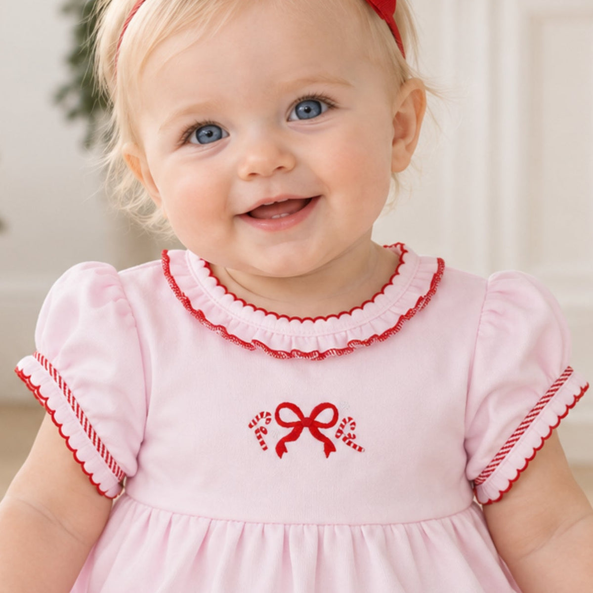 Candy Cane Lane Hand-Embroidered Short Sleeve Bubble