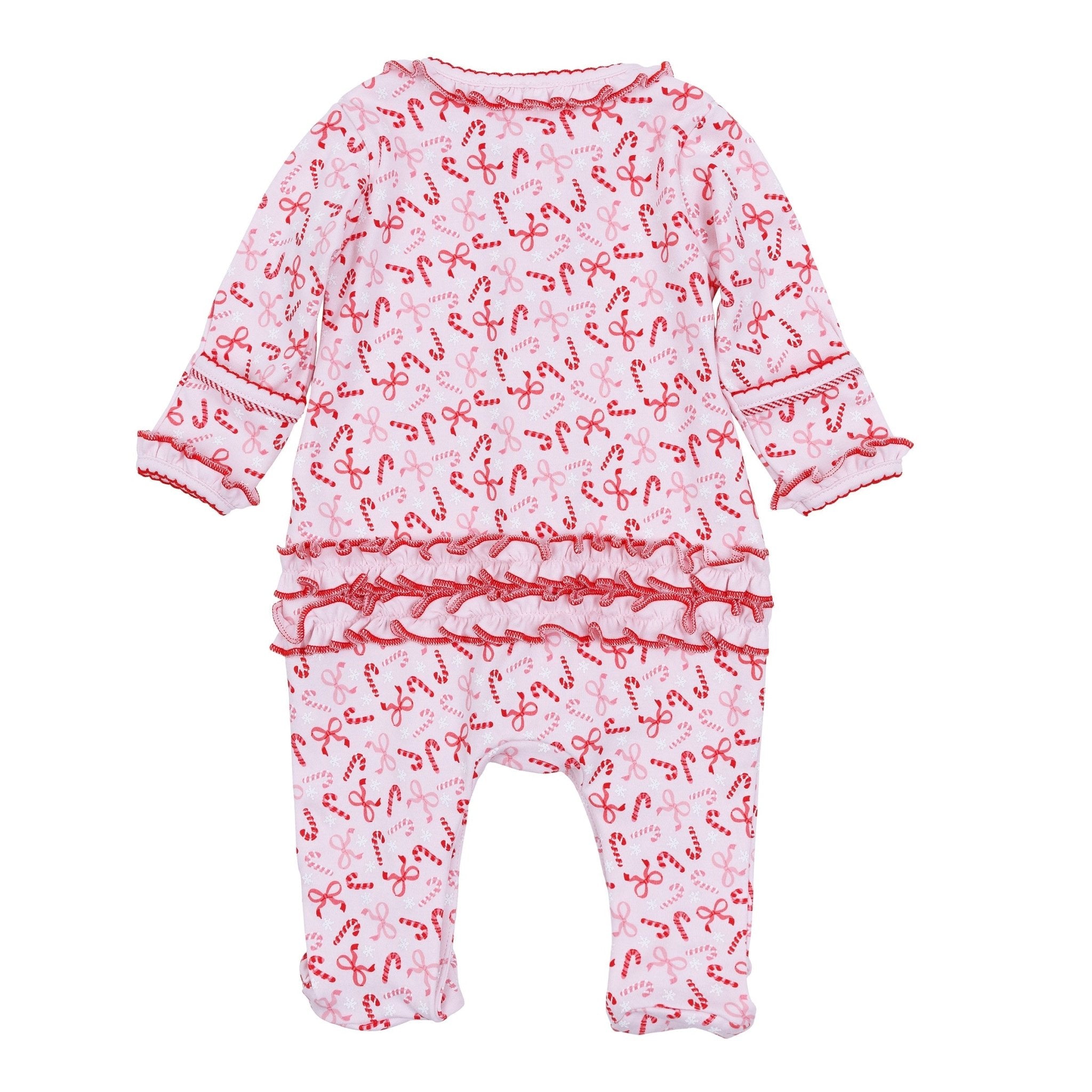 Candy Cane Lane Print Ruffle Footie - Magnolia BabyFootie