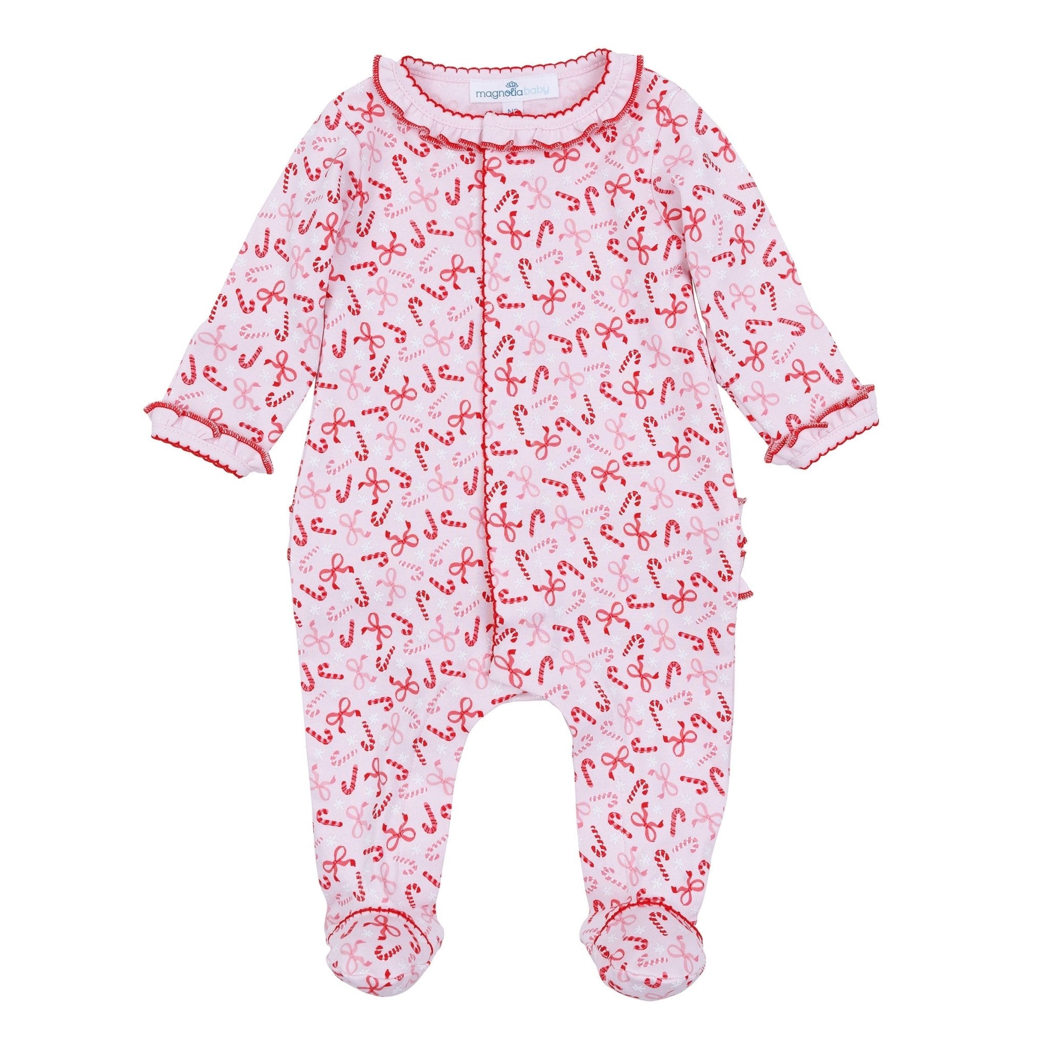 Candy Cane Lane Print Ruffle Footie - Magnolia BabyFootie