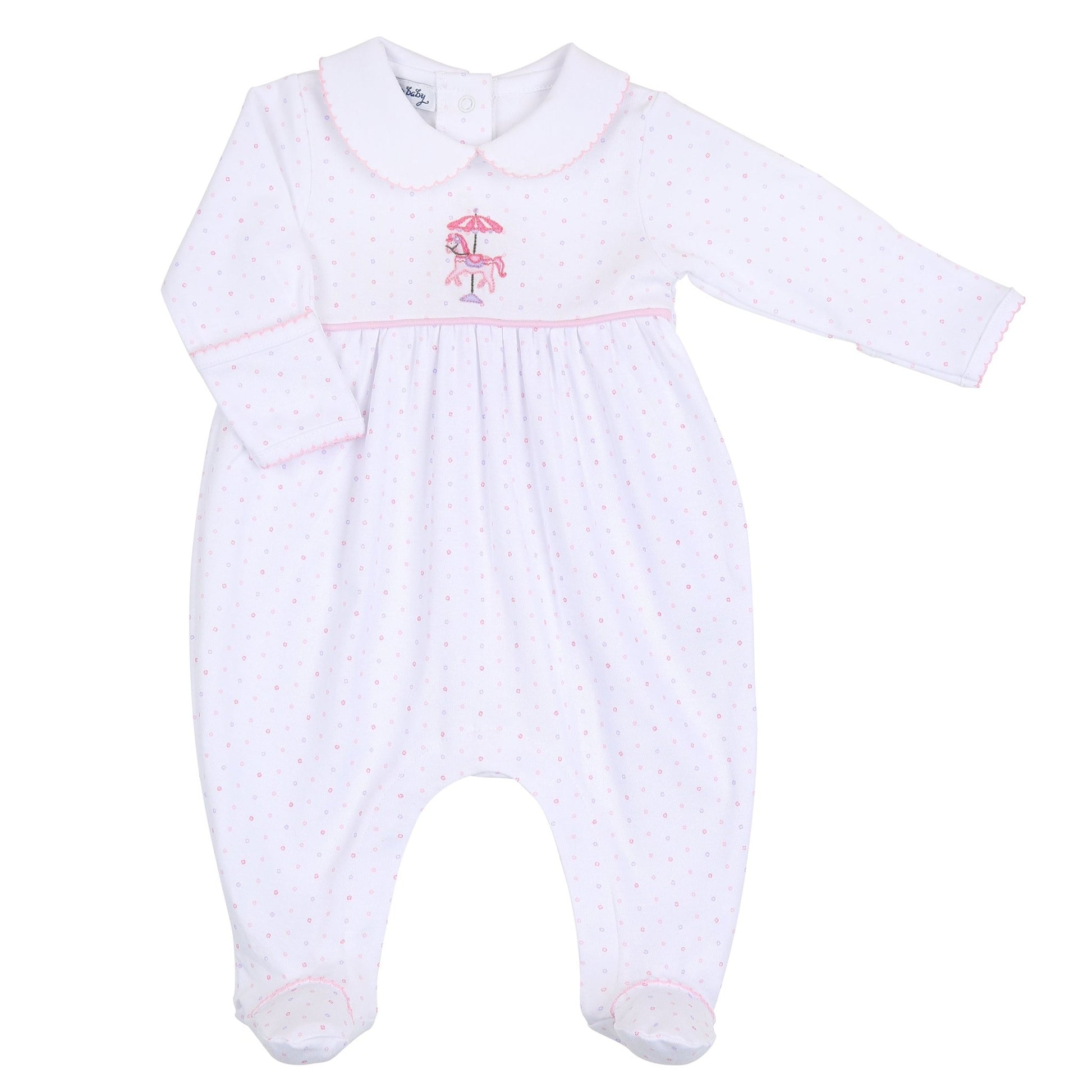 Carousel Embroidered Collared Footie - Pink - Magnolia BabyFootie