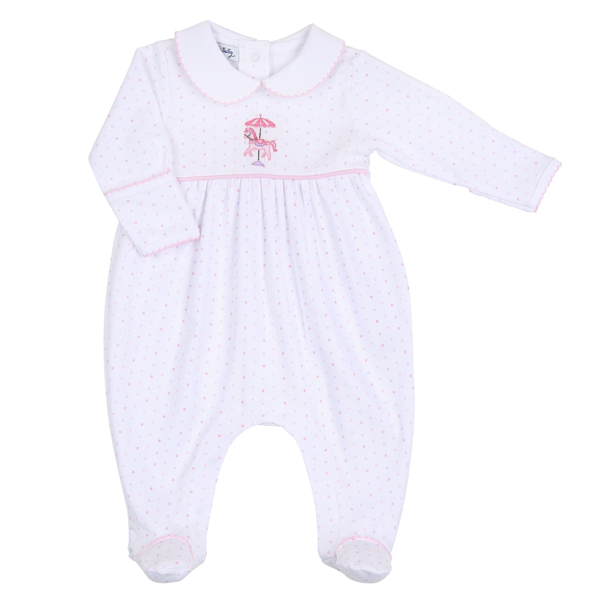 Carousel Embroidered Collared Footie - Pink - Magnolia BabyFootie