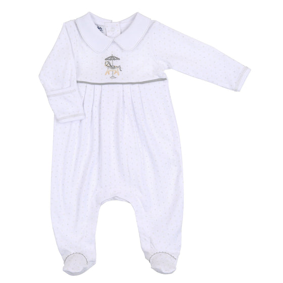 Carousel Embroidered Collared Footie - Silver - Magnolia BabyFootie