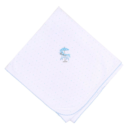 Carousel Embroidered Receiving Blanket - Blue - Magnolia BabyReceiving Blanket