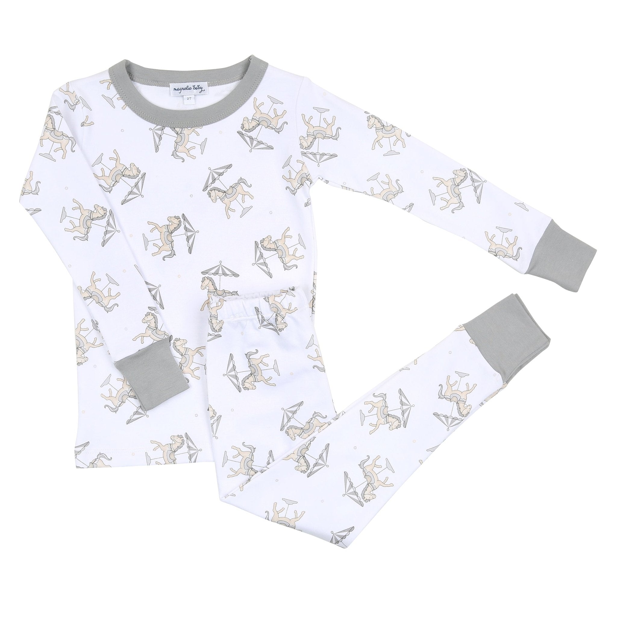 Carousel Long Pajamas - Silver - Magnolia BabyLong Pajamas