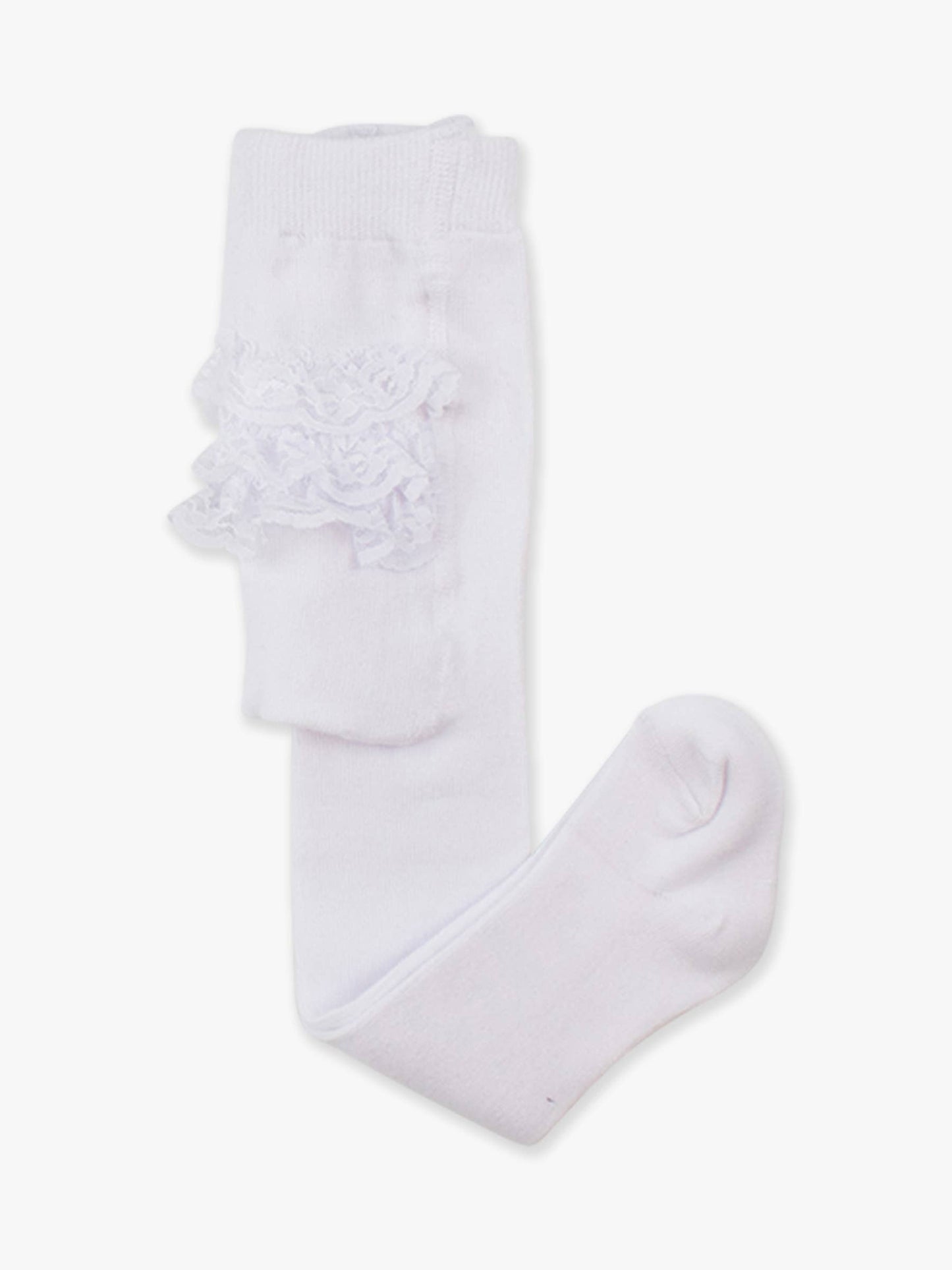 White Footed Ruffled Tights