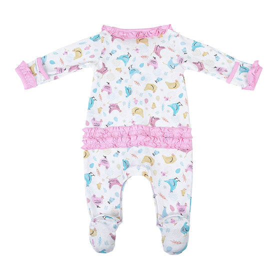 Chickadees Ruffle Footie - Magnolia BabyFootie