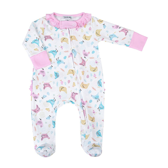 Chickadees Ruffle Zip Footie - Magnolia BabyFootie