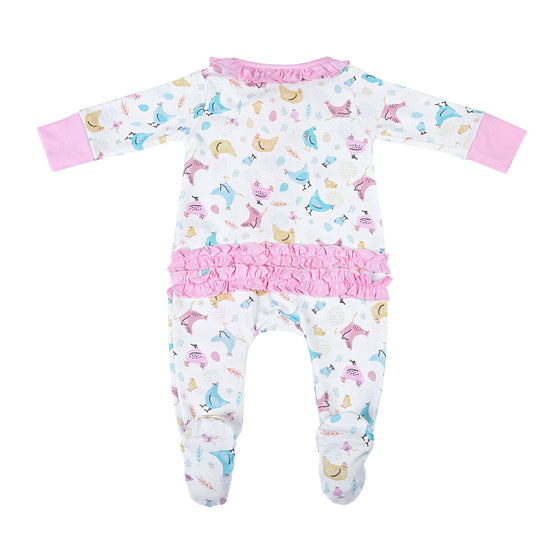 Chickadees Ruffle Zip Footie - Magnolia BabyFootie