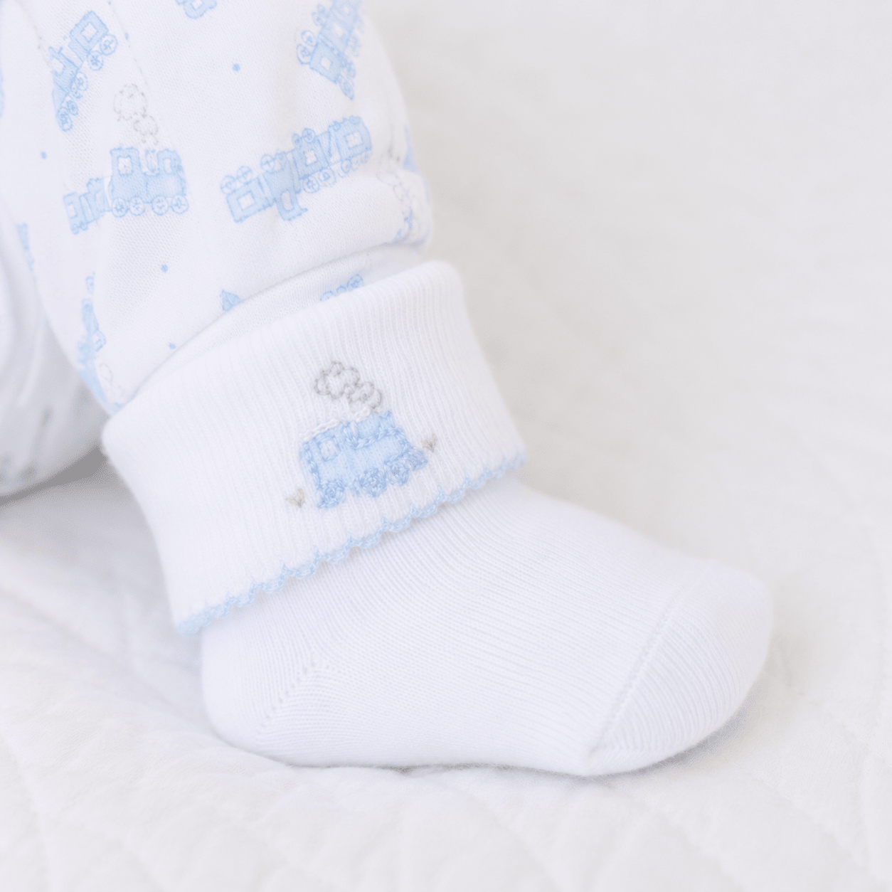 Choo Choo Train Hand Embroidered Socks - Magnolia BabySocks