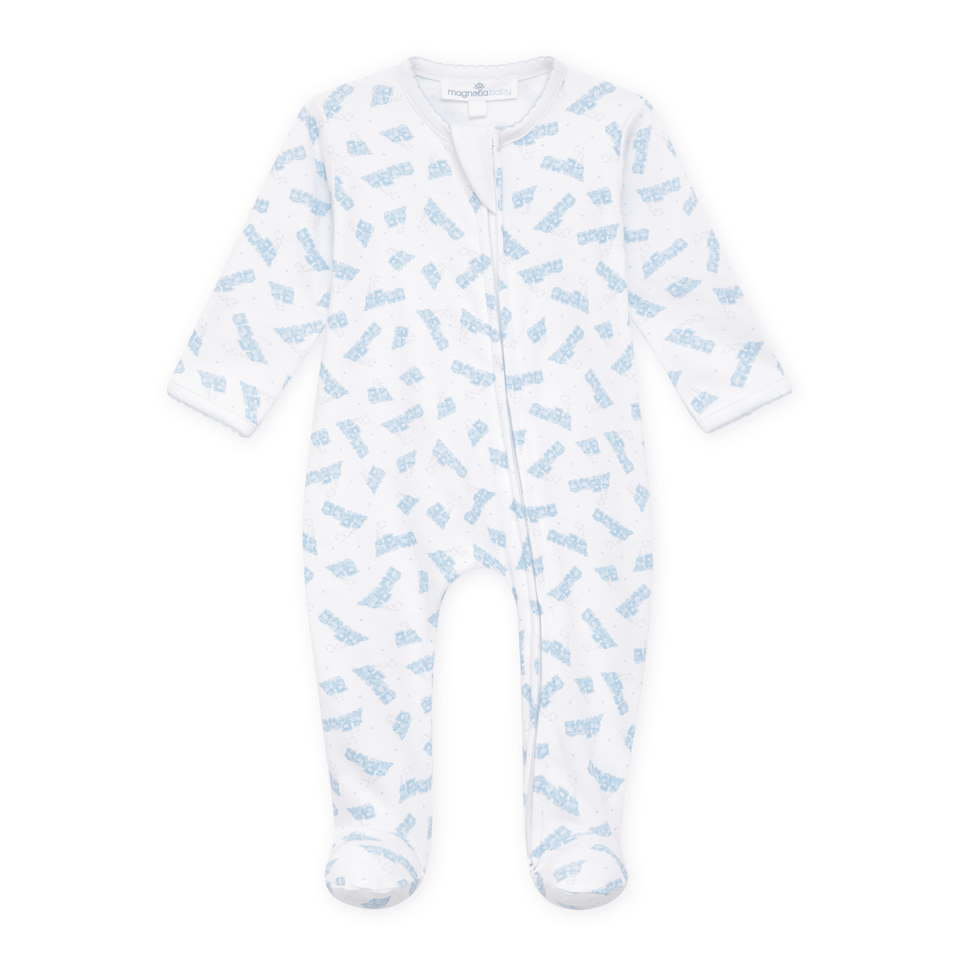 Choo Choo Train Print Zip Footie - Magnolia BabyFootie