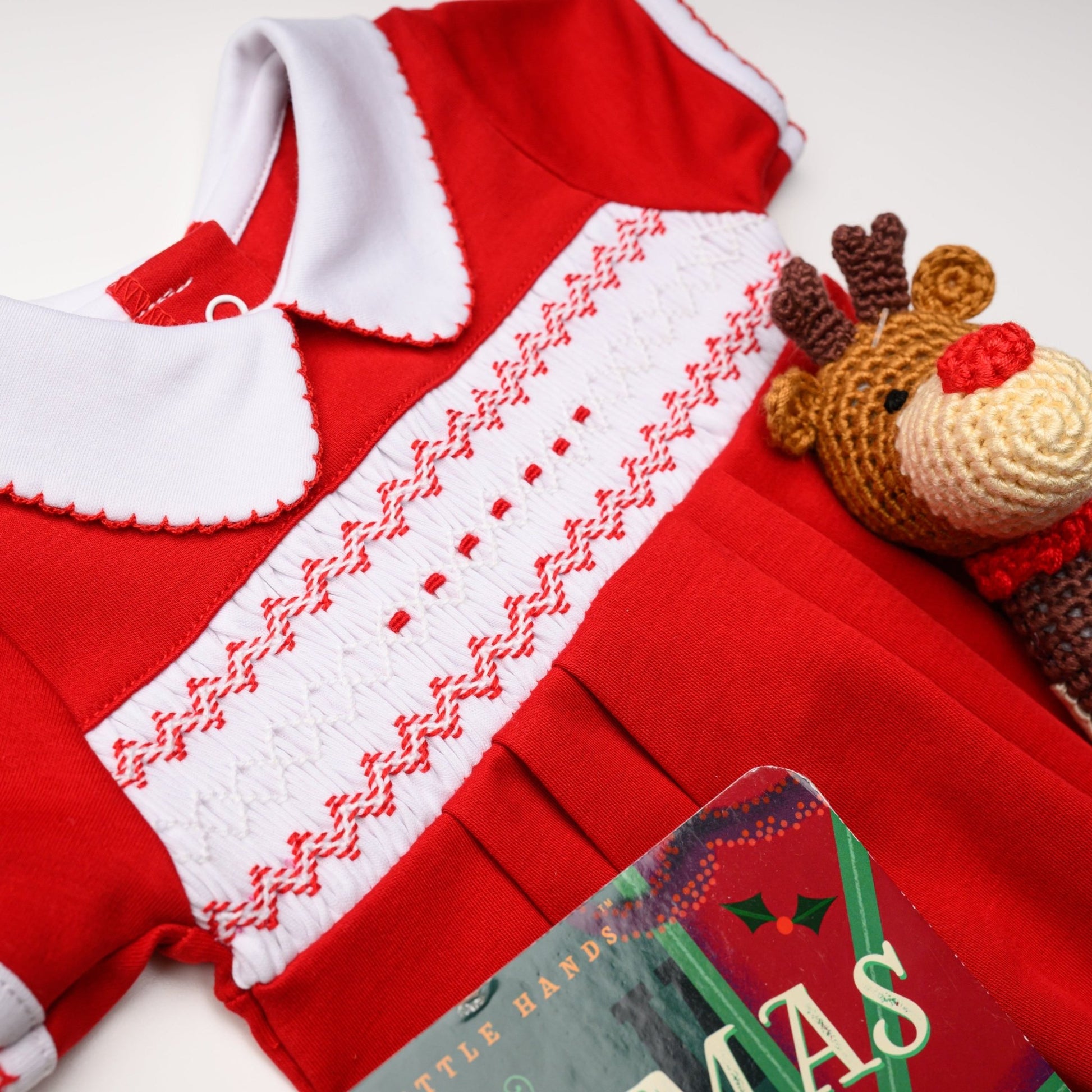 Chris Classics Smocked Bubble with Christmas Carol Book and Holiday Rattle Set - Magnolia BabyGift Set