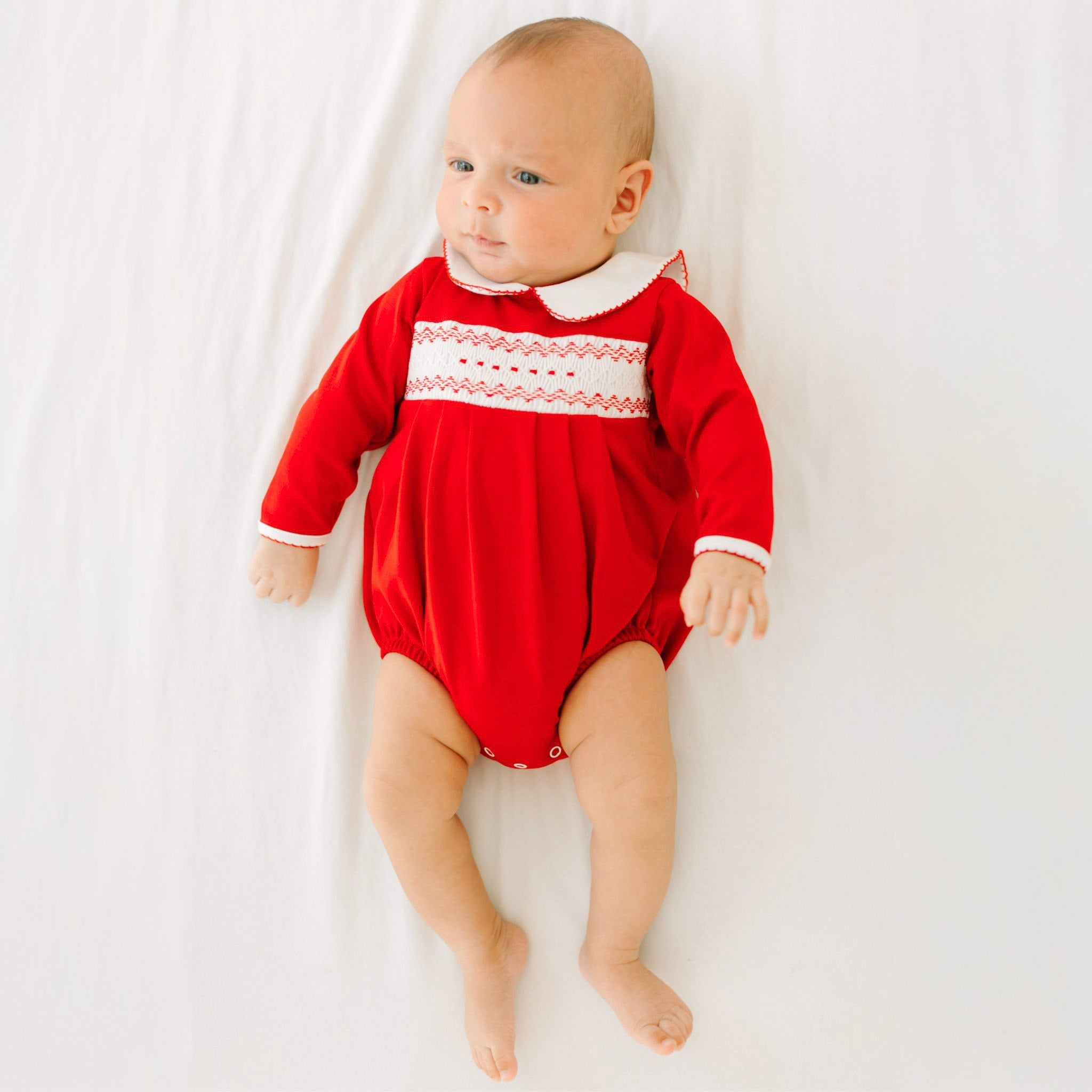 Chris Classics Smocked Long Sleeve Unisex Bubble - Red - Magnolia BabyBubble