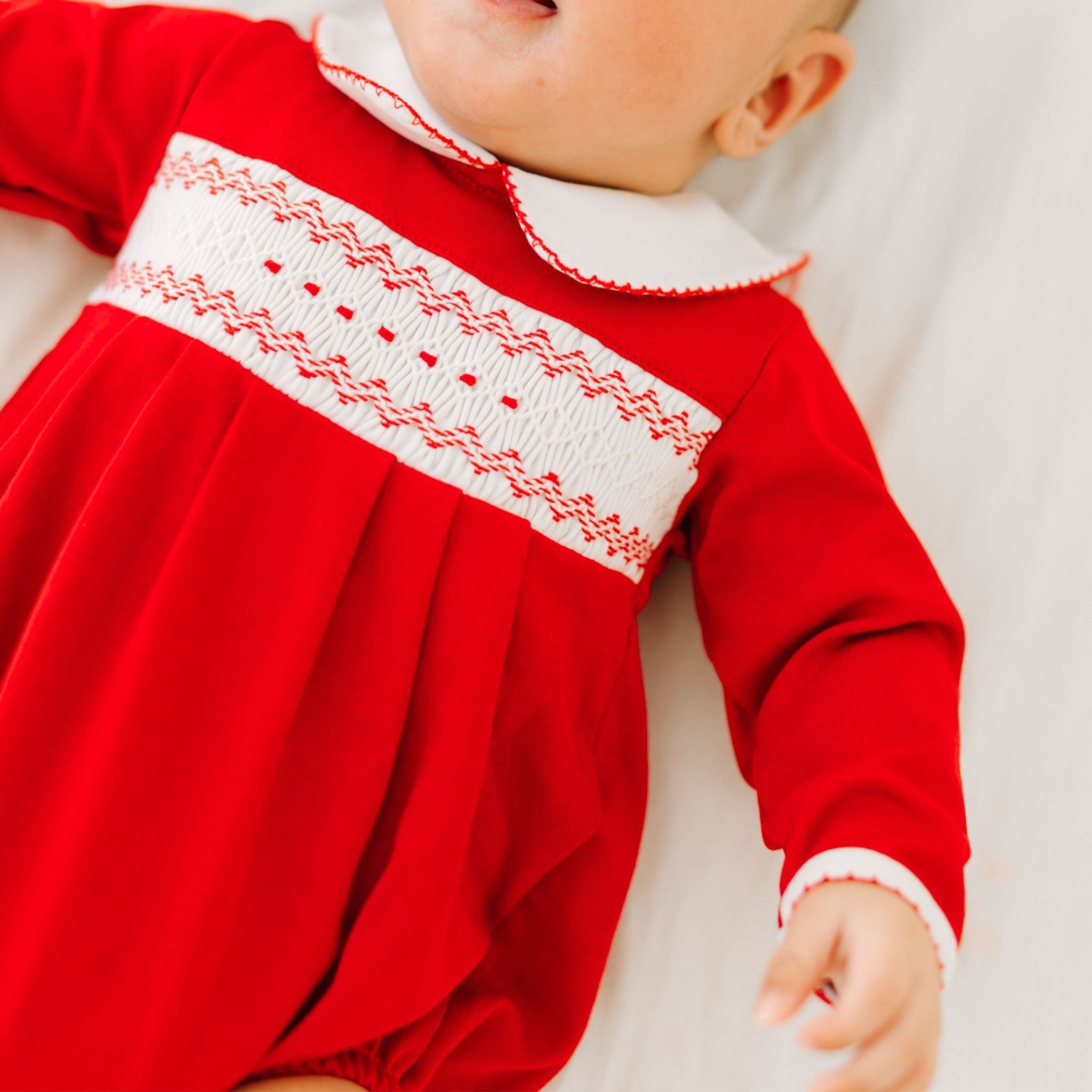 Chris Classics Smocked Long Sleeve Unisex Bubble - Red - Magnolia BabyBubble