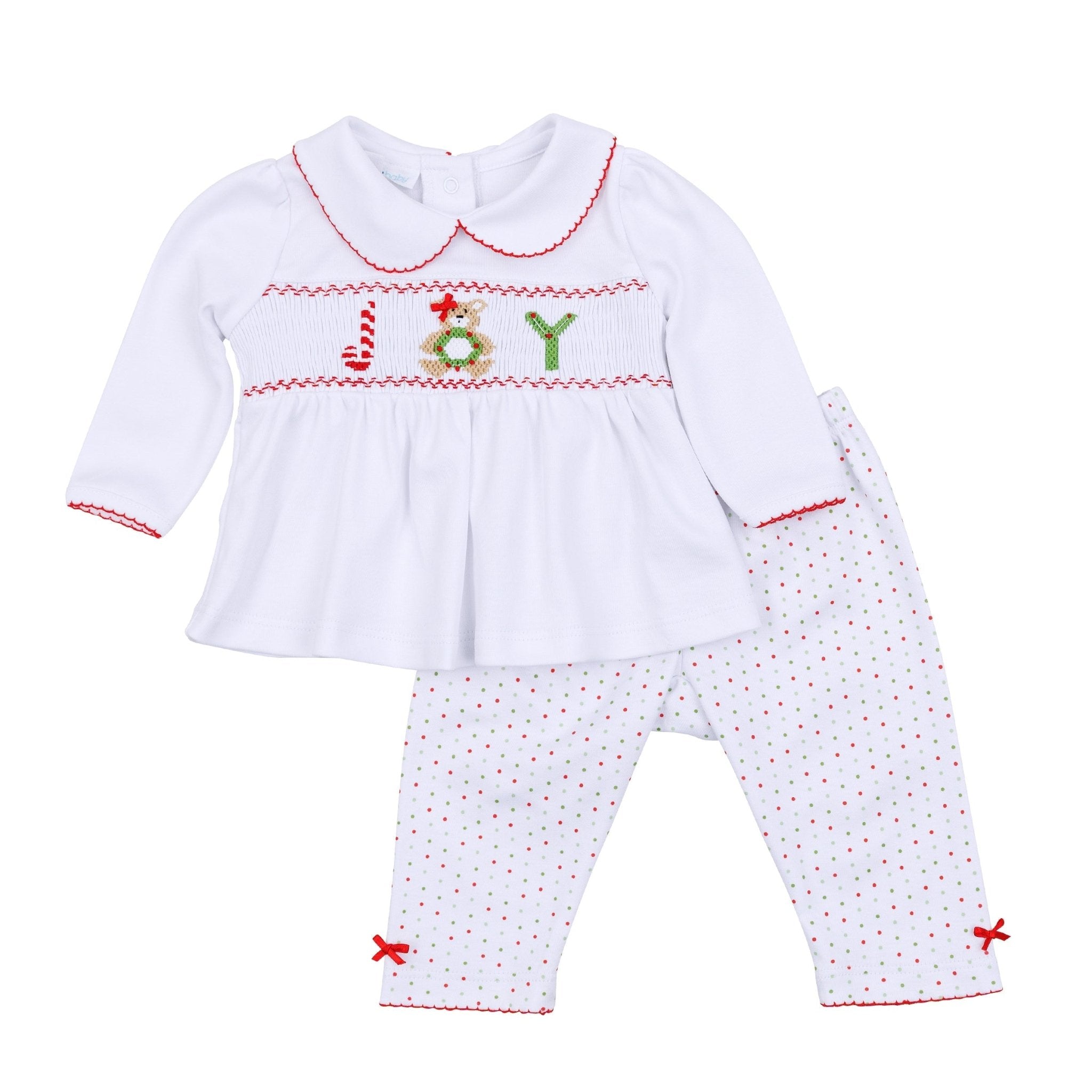 Christmas Joy Classics Smocked 2pc Pant Set - Red Girl - Magnolia Baby2pc Pant Set