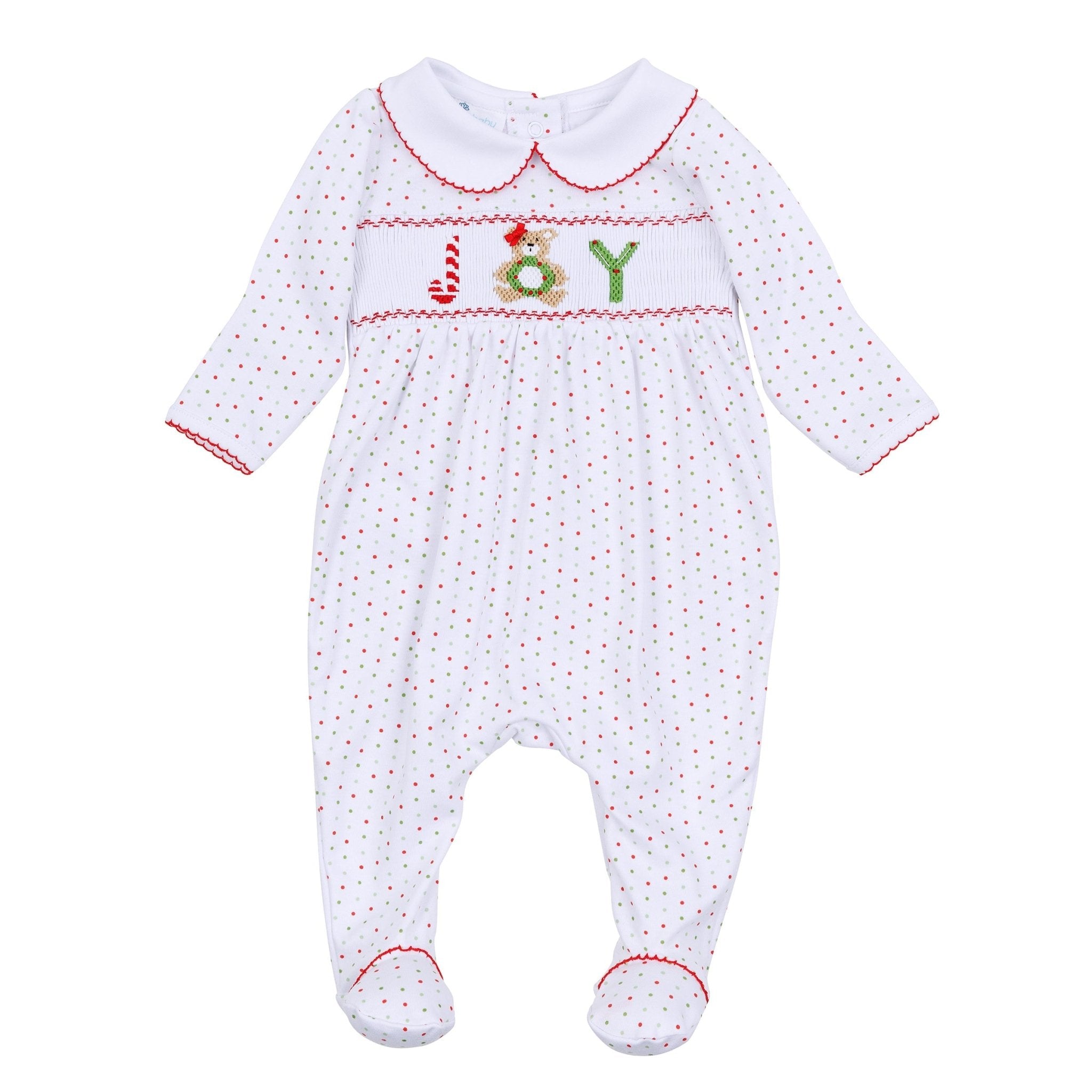 Christmas Joy Classics Smocked Footie - Red Girl - Magnolia BabyFootie