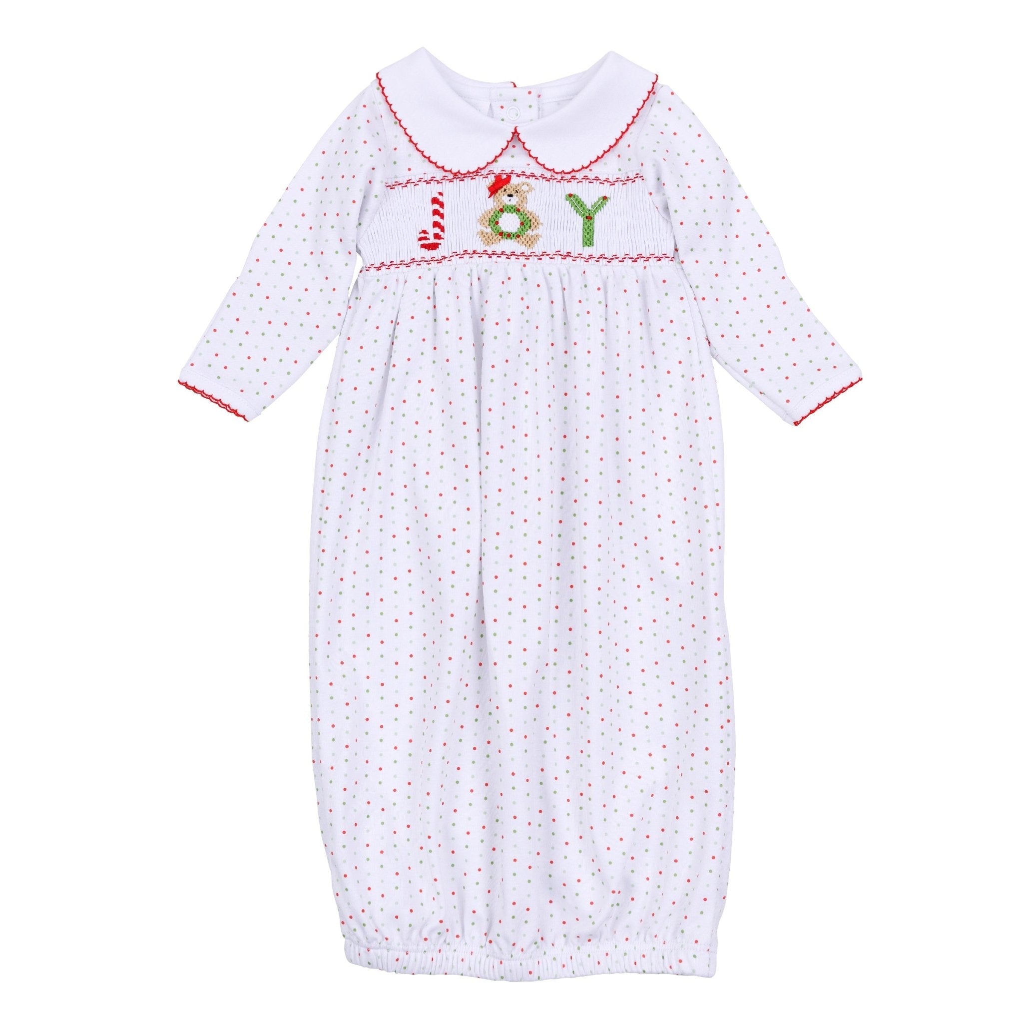 Christmas Joy Classics Smocked Gathered Gown - Red Girl - Magnolia BabyGown