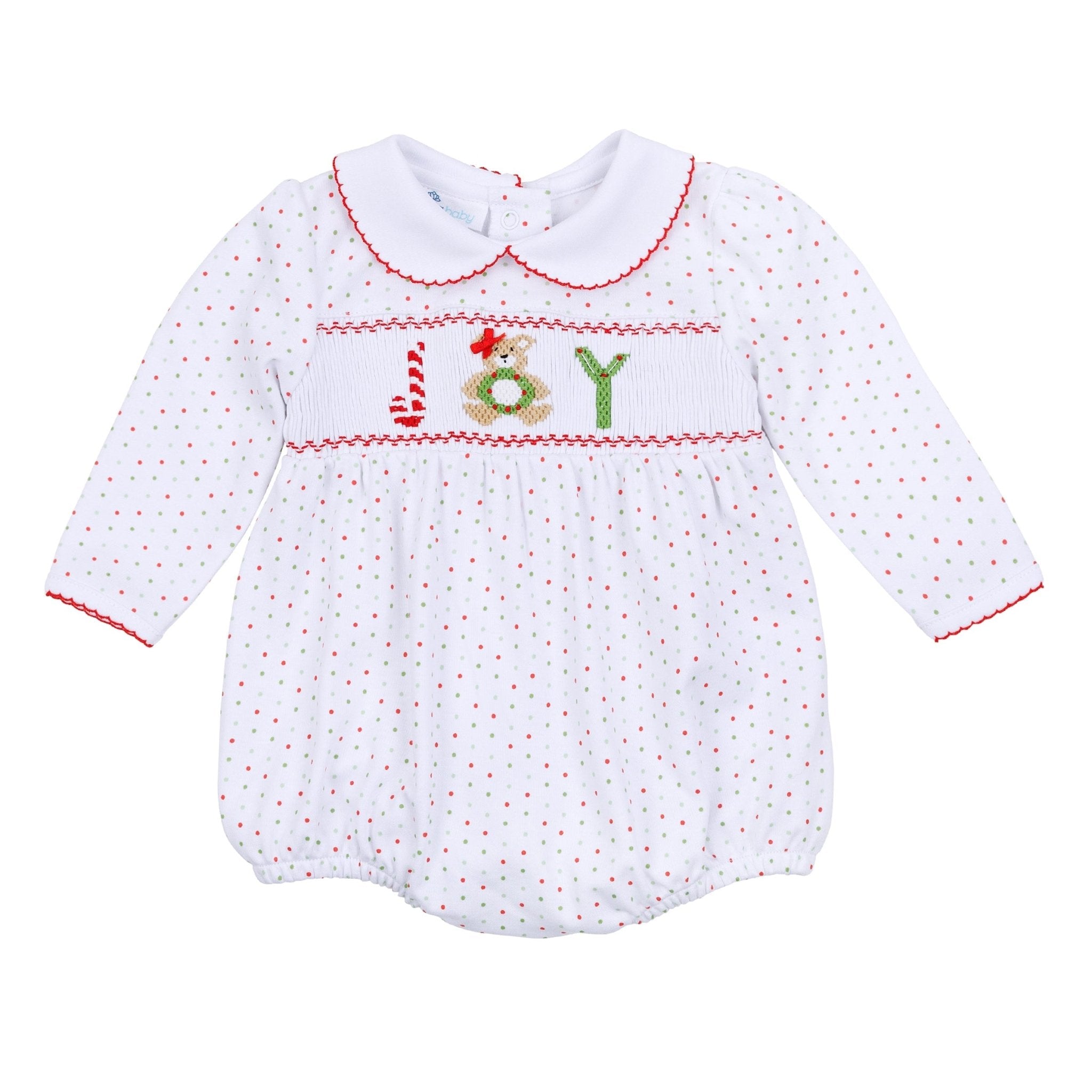 Christmas Joy Classics Smocked Long Sleeve Bubble - Red Girl - Magnolia BabyBubble