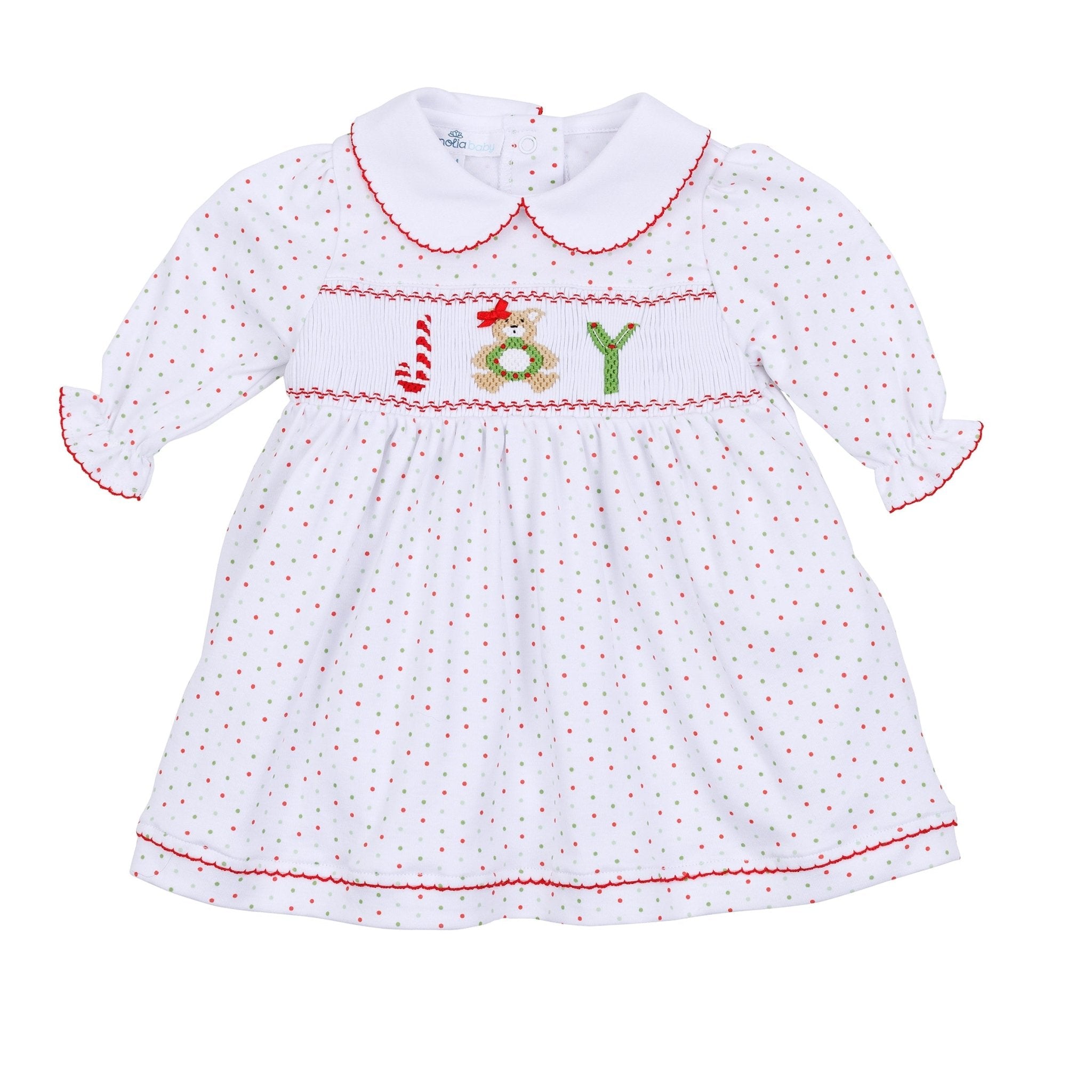 Christmas Joy Classics Smocked Long Sleeve Dress - Red Girl - Magnolia BabyDress