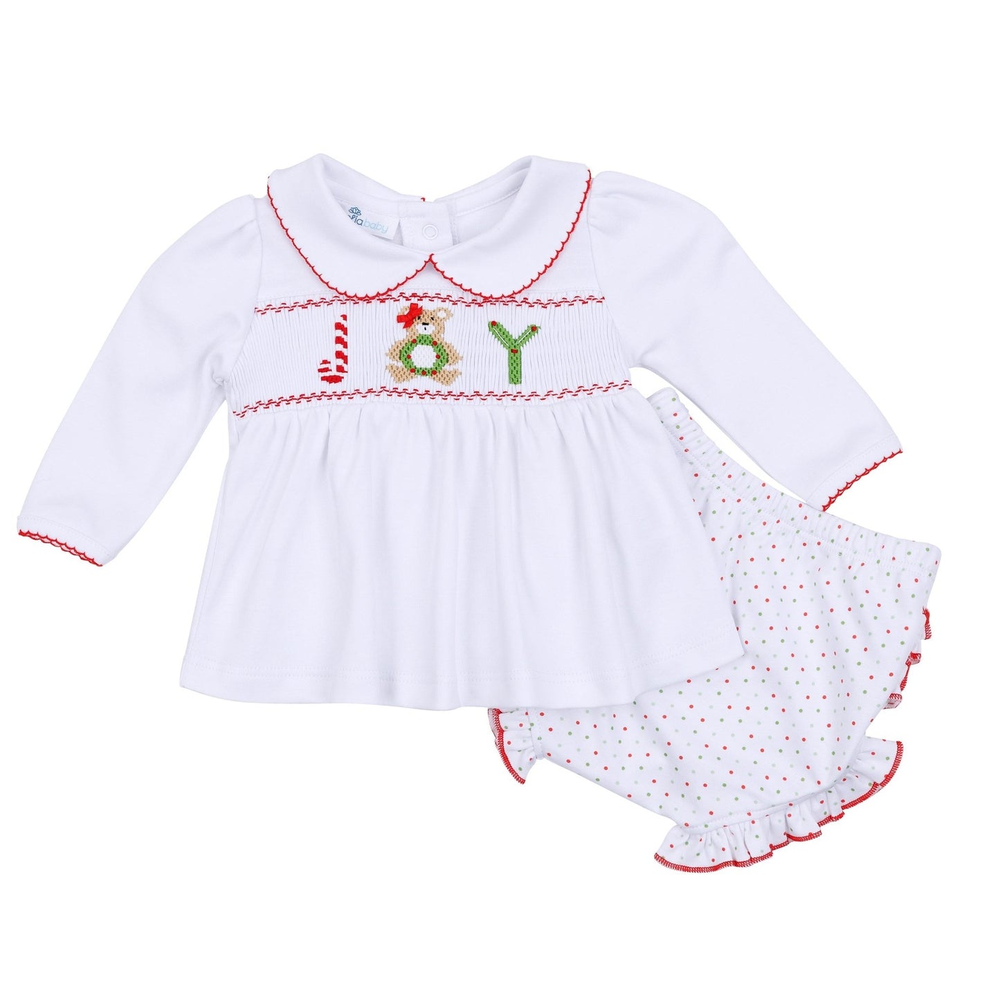 Christmas Joy Classics Smocked Ruffle Long Sleeve Diaper Cover Set - Red Girl - Magnolia BabyDiaper Cover
