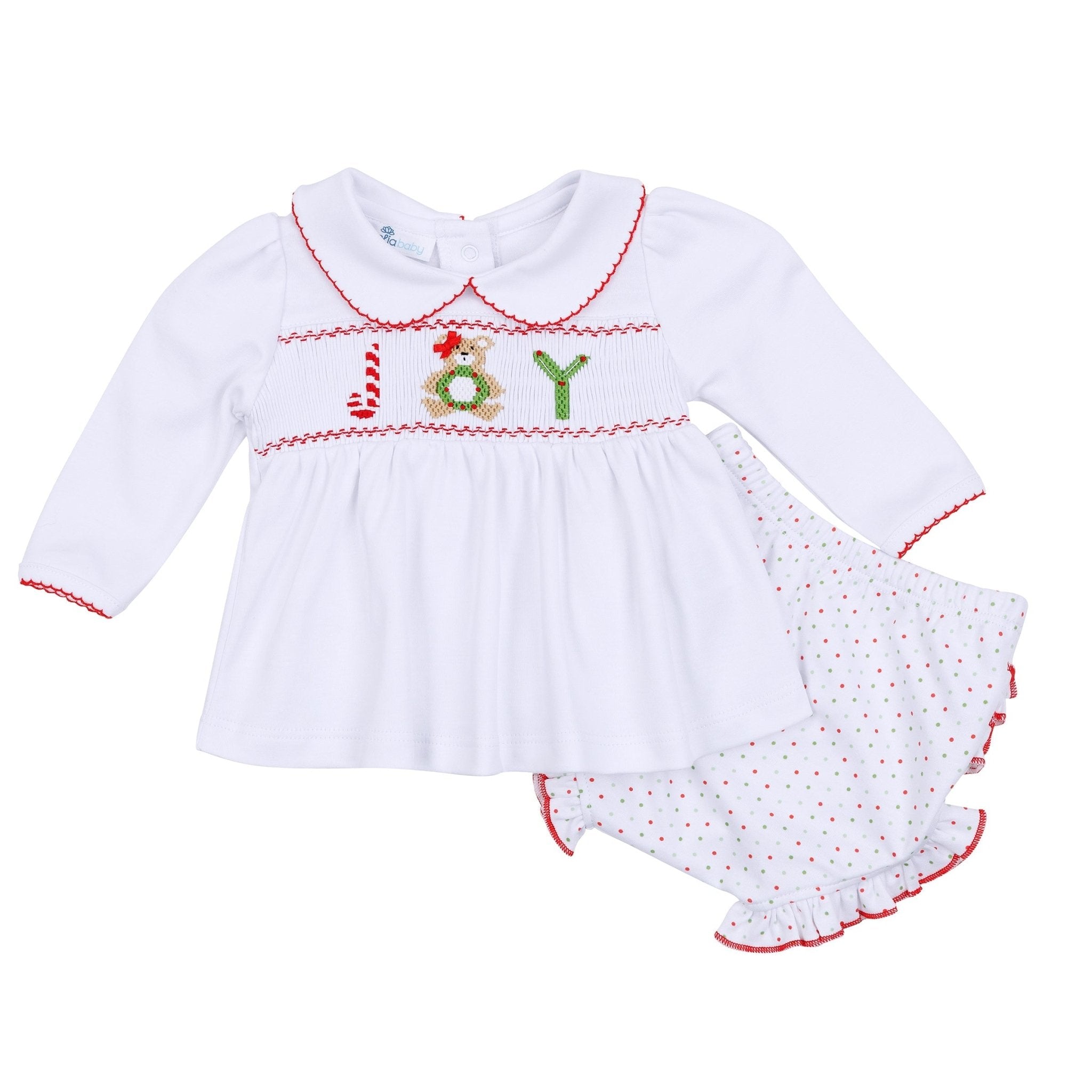 Christmas Joy Classics Smocked Ruffle Long Sleeve Diaper Cover Set - Red Girl - Magnolia BabyDiaper Cover