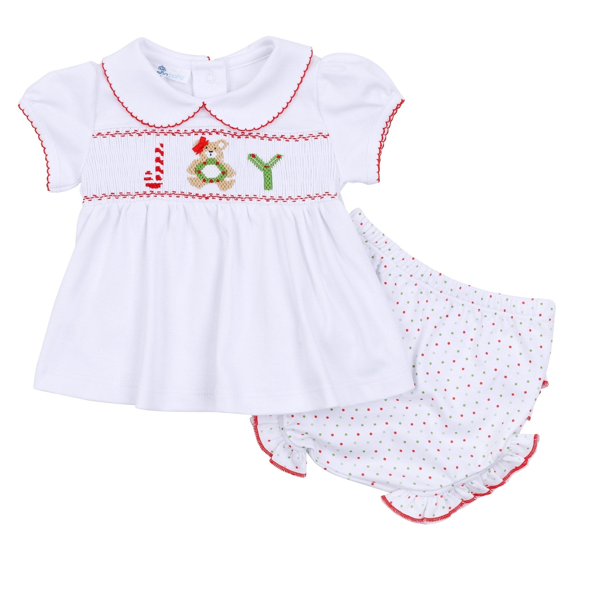 Christmas Joy Classics Smocked Ruffle Short Sleeve Diaper Cover Set - Red Girl - Magnolia BabyDiaper Cover