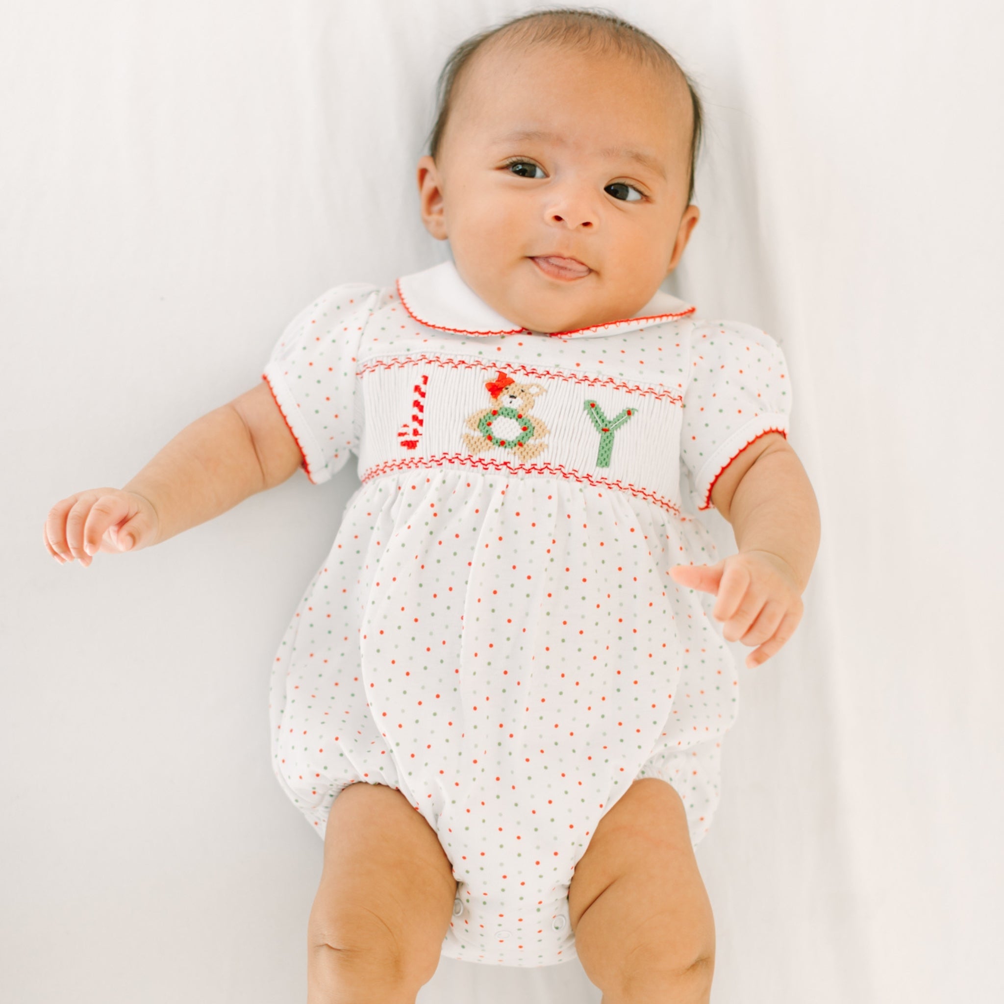 Christmas Joy Classics Smocked Short Sleeve Bubble - Red Girl - Magnolia BabyBubble