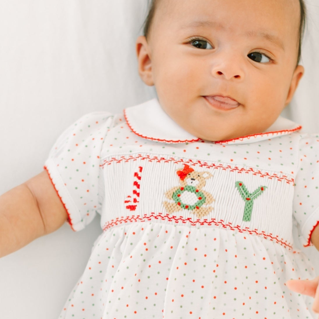 Christmas Joy Classics Smocked Short Sleeve Girl Bubble