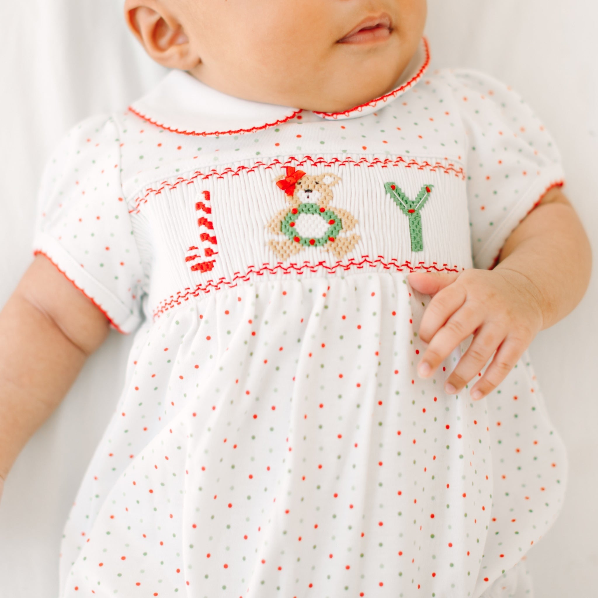 Christmas Joy Classics Smocked Short Sleeve Bubble - Red Girl - Magnolia BabyBubble