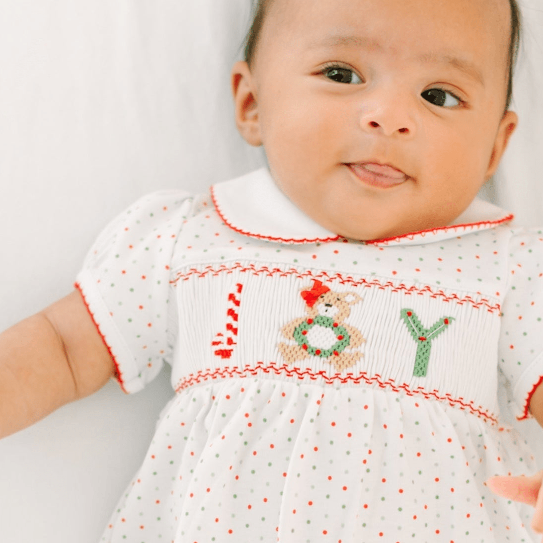 Magnolia Baby_Christmas Joy Classics Smocked Short Sleeve Girl Bubble_2