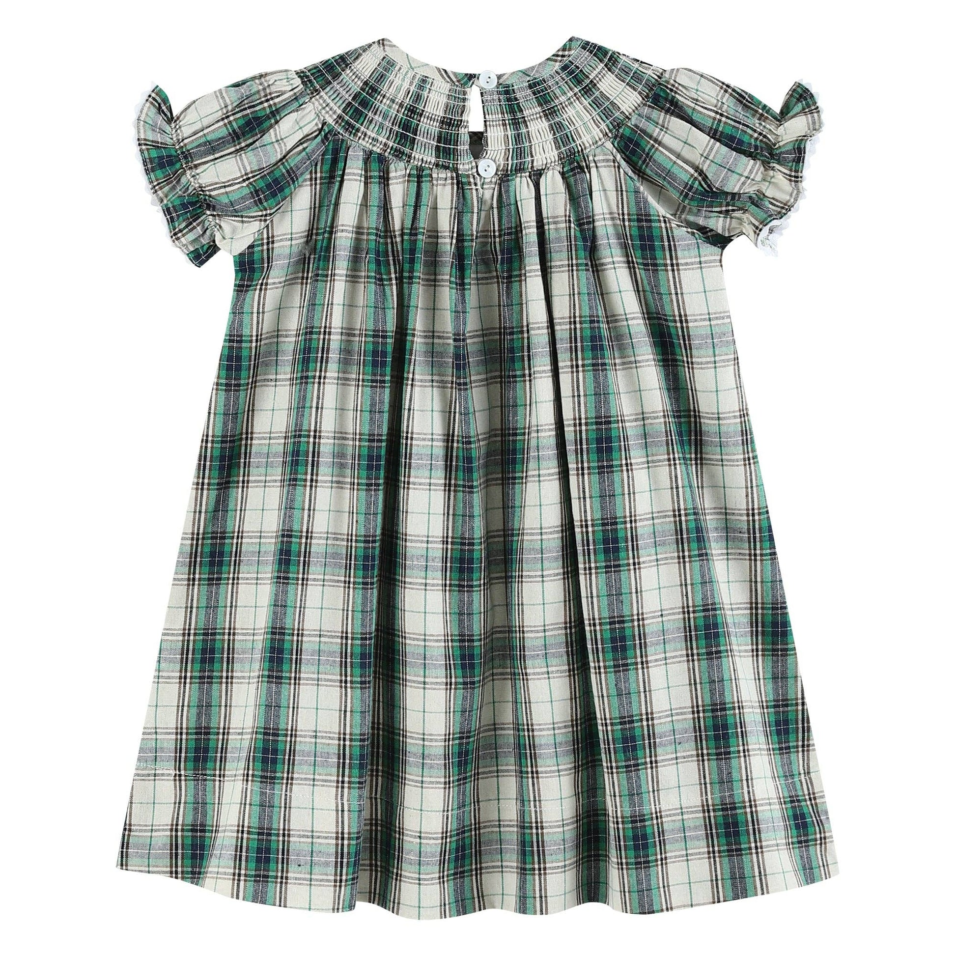 Christmas Tartan Bishop Smocked Dress - Magnolia BabyDress