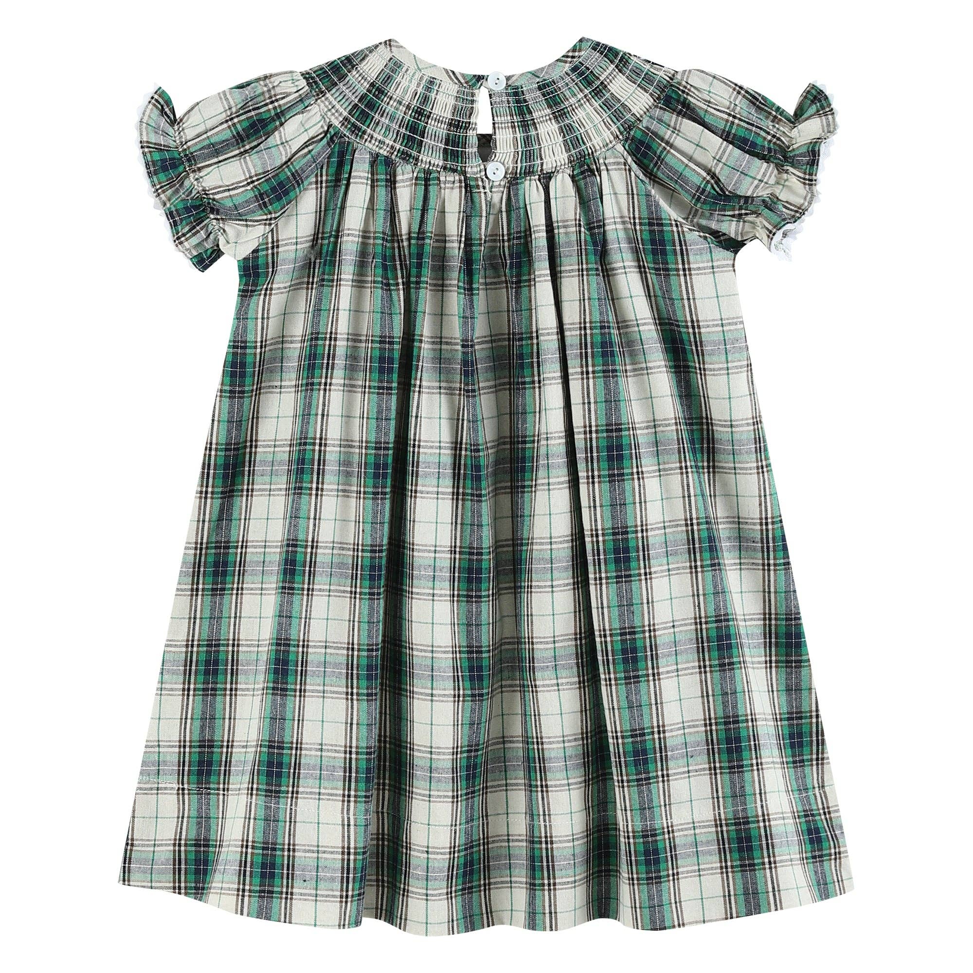 Christmas Tartan Bishop Smocked Dress - Magnolia BabyDress