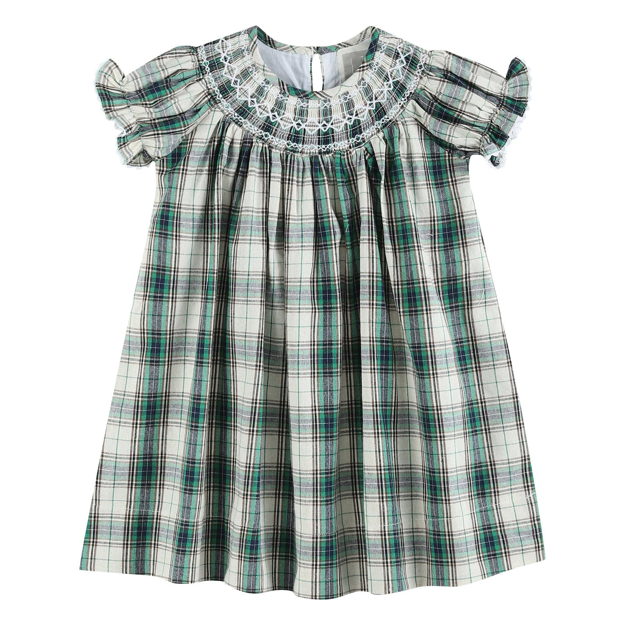 Christmas Tartan Bishop Smocked Dress - Magnolia BabyDress
