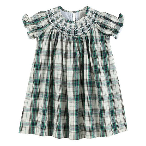 Christmas Tartan Bishop Smocked Dress - Magnolia BabyDress