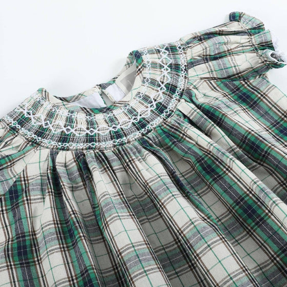 Christmas Tartan Bishop Smocked Dress - Magnolia BabyDress