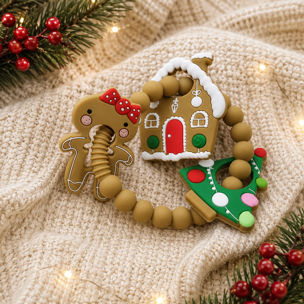 Christmas Tree and Gingerbread Teether Ring