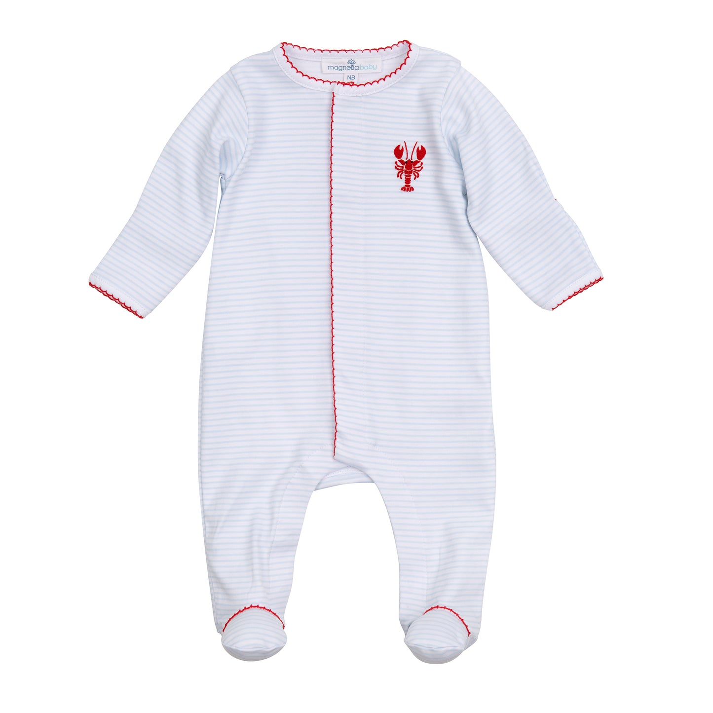 a coastal lobster pima hand embroidered footie by magnolia baby-product-shot