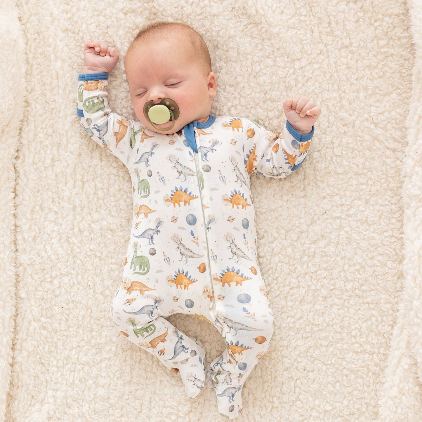 Cosmic Dinos Zip Footie - Cobalt Blue - Magnolia BabyFootie