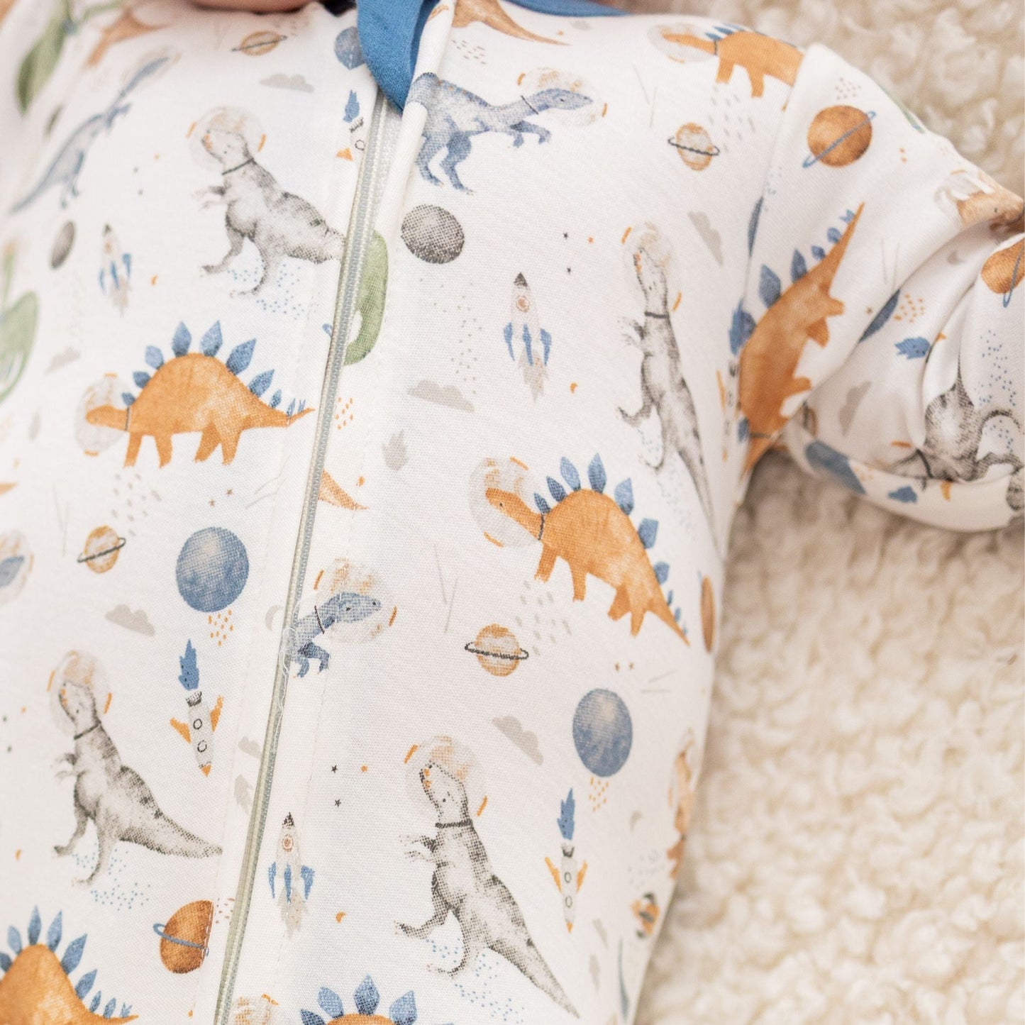 Cosmic Dinos Zip Footie - Cobalt Blue - Magnolia BabyFootie