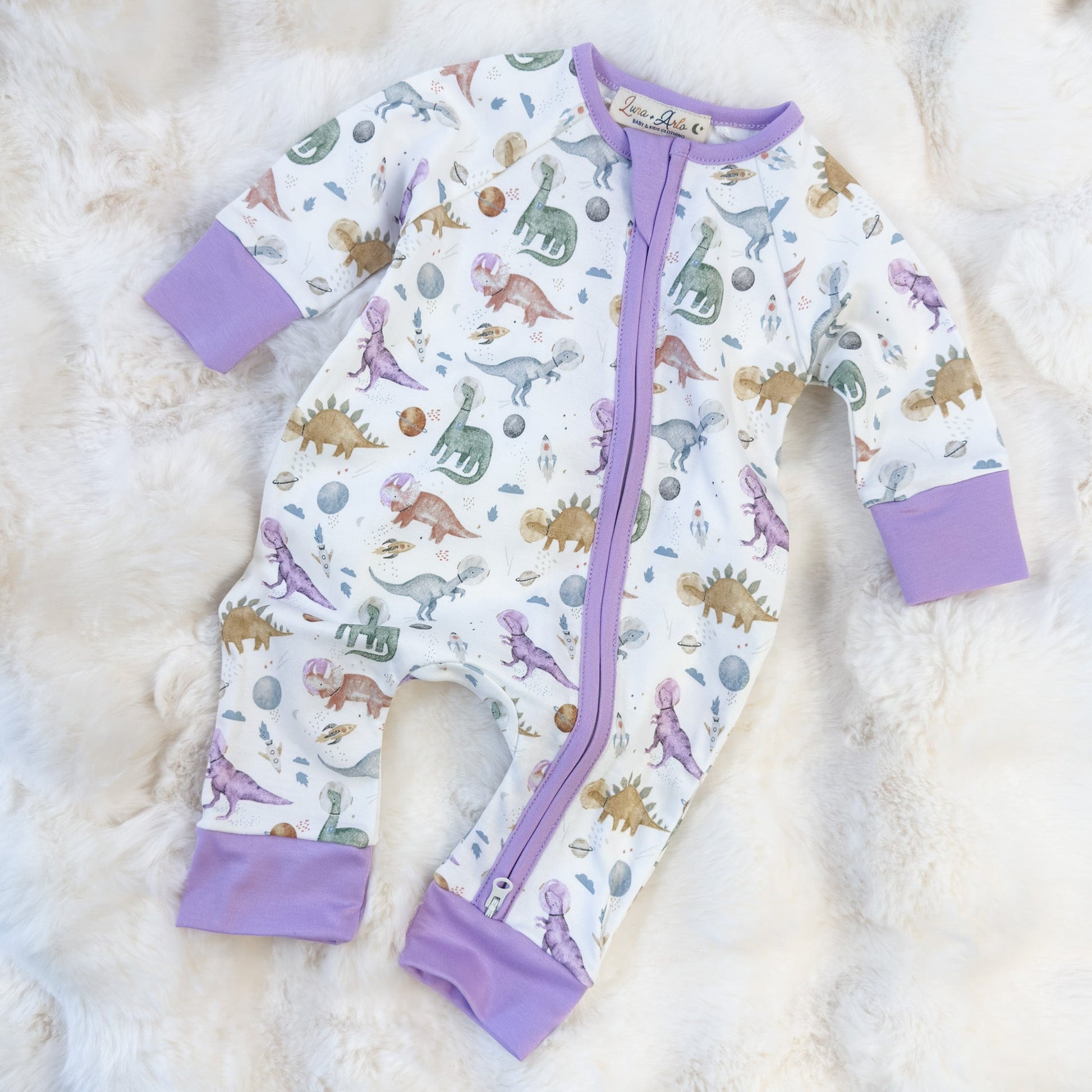 Cosmic Dinos Zip Playsuit - Wisteria - Magnolia BabyPlaysuit