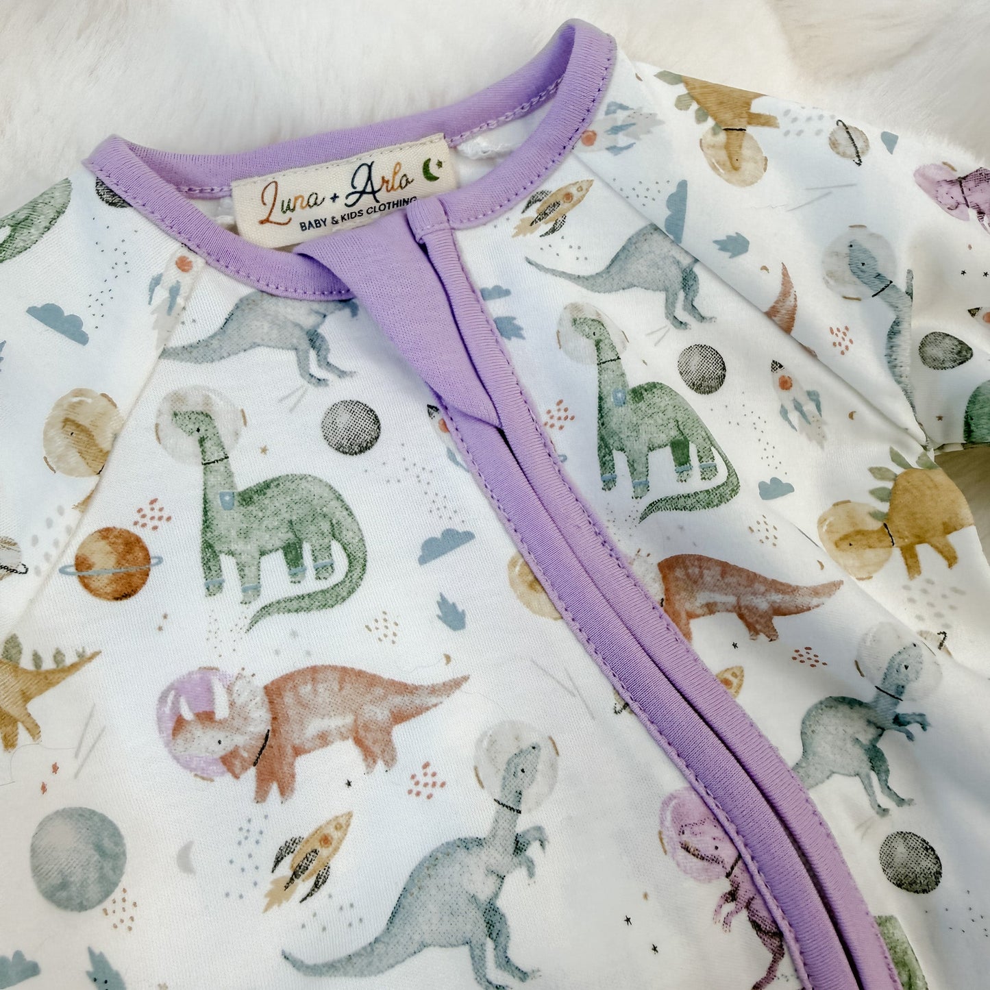 Cosmic Dinos Zip Playsuit - Wisteria - Magnolia BabyPlaysuit