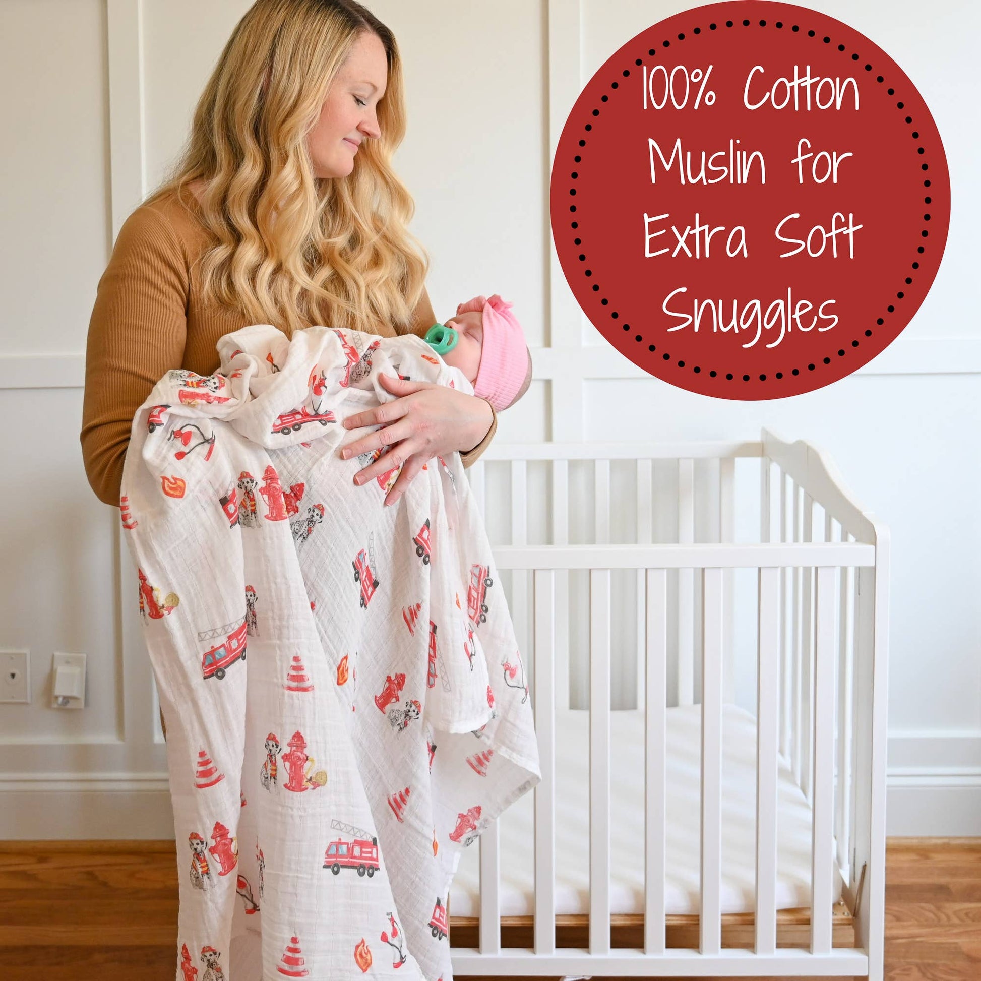 Cotton Muslin Baby Swaddle Blanket - Firehouse Fido - Magnolia BabySwaddle Blanket