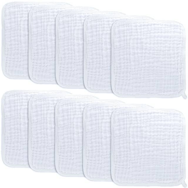 Cotton Muslin Baby Washcloths - White - Pack of 10 - Magnolia BabyBath Accessory